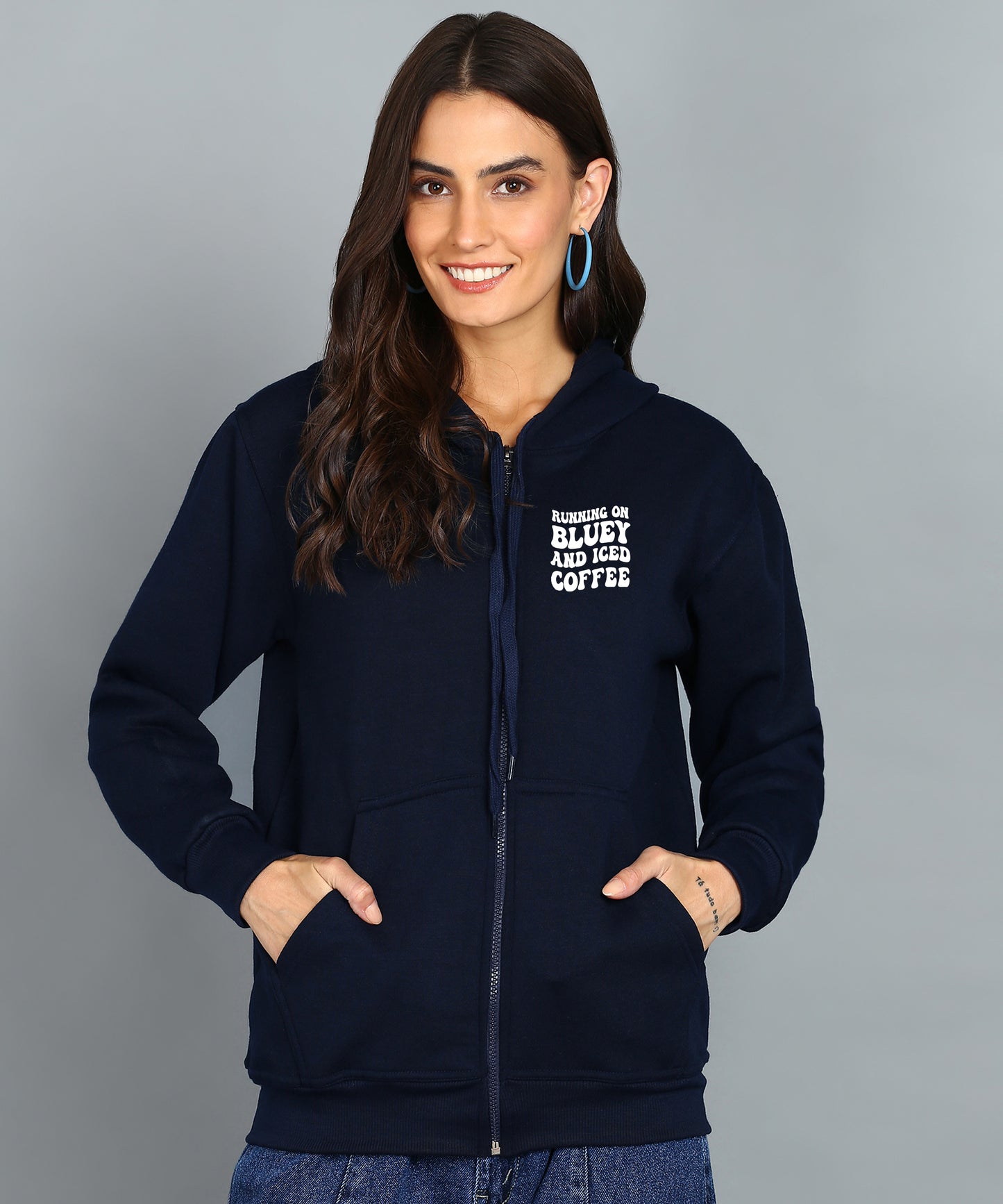 Running on Bluey and Iced Coffee Women’s Zipper Hooded Hoodie
