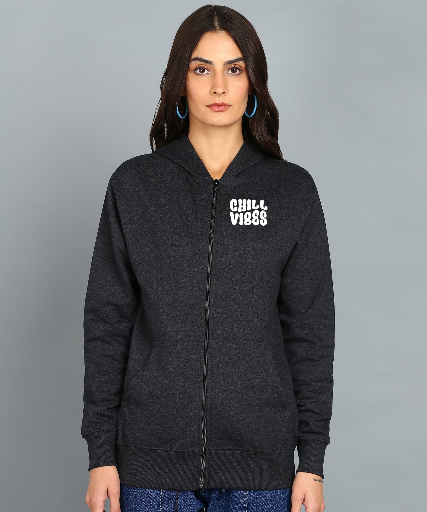 Chill Vibes Zipper Hooded Hoodie for Women