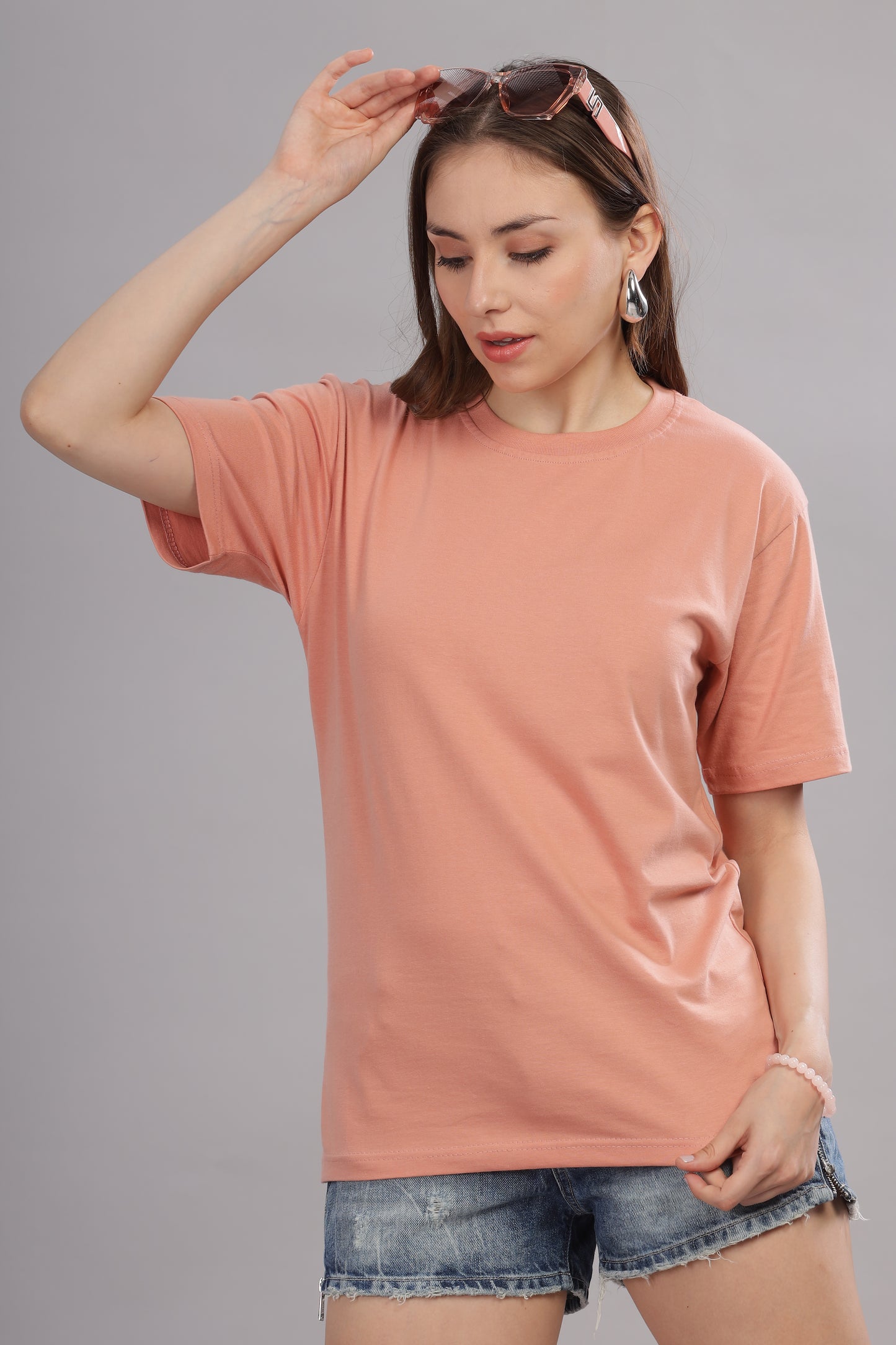Women’s Premium Solid Cotton Oversized Baggy Fit Loose Fit T-Shirt
