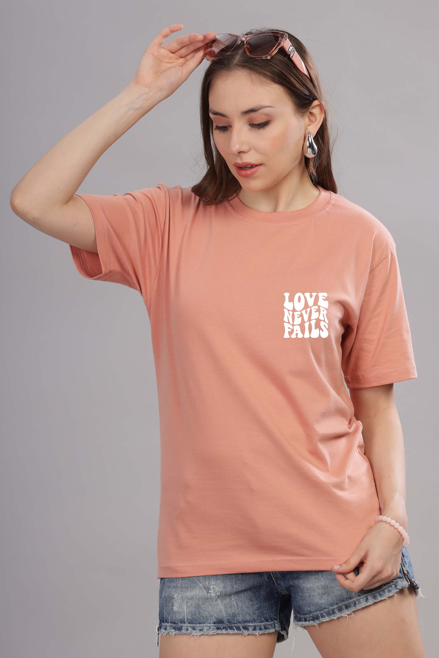 Love Never Fails Women’s Back Printed Oversized Baggy Fit T-Shirt | Trendy Cotton Tee