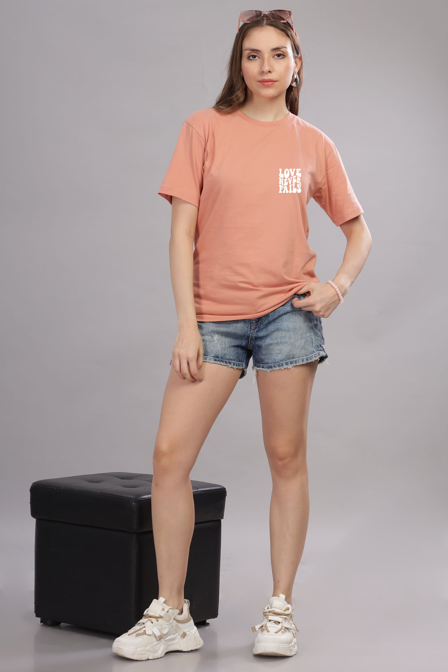 Love Never Fails Women’s Back Printed Oversized Baggy Fit T-Shirt | Trendy Cotton Tee