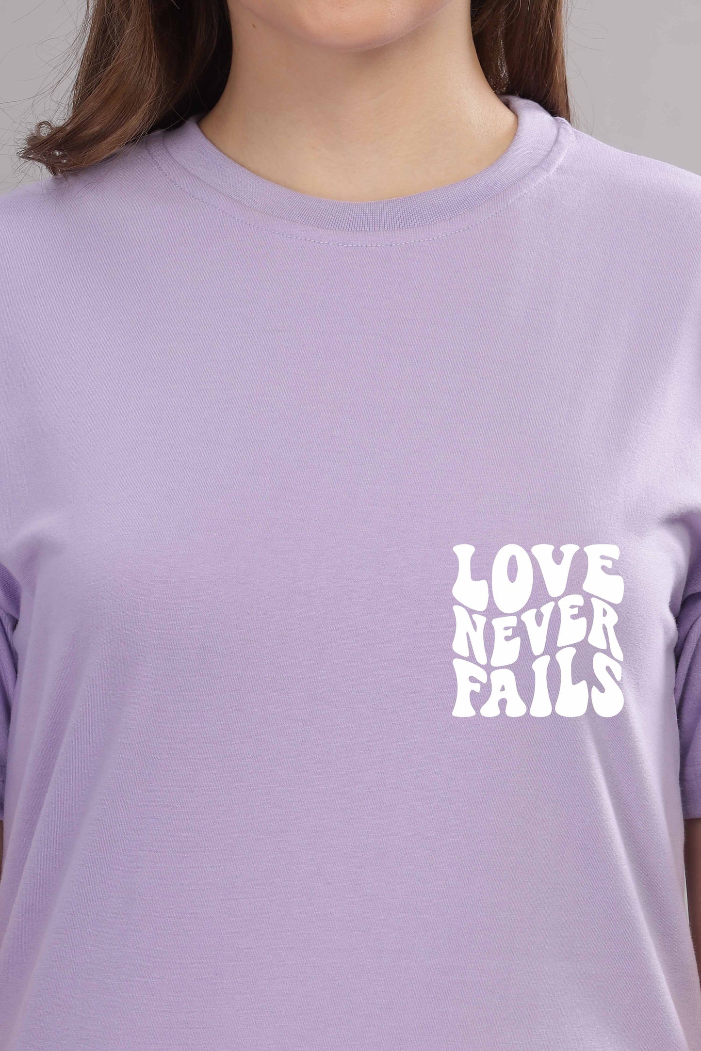Love Never Fails Women’s Back Printed Oversized Baggy Fit T-Shirt | Trendy Cotton Tee