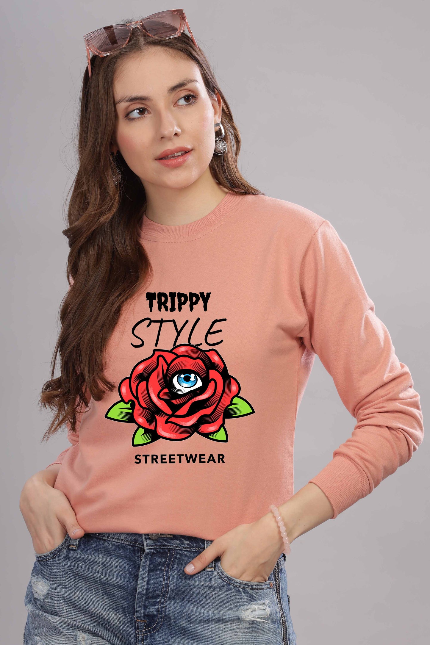 Women’s Cozy & Stylish Full Sleeve Pastel Colour Printed Sweatshirt