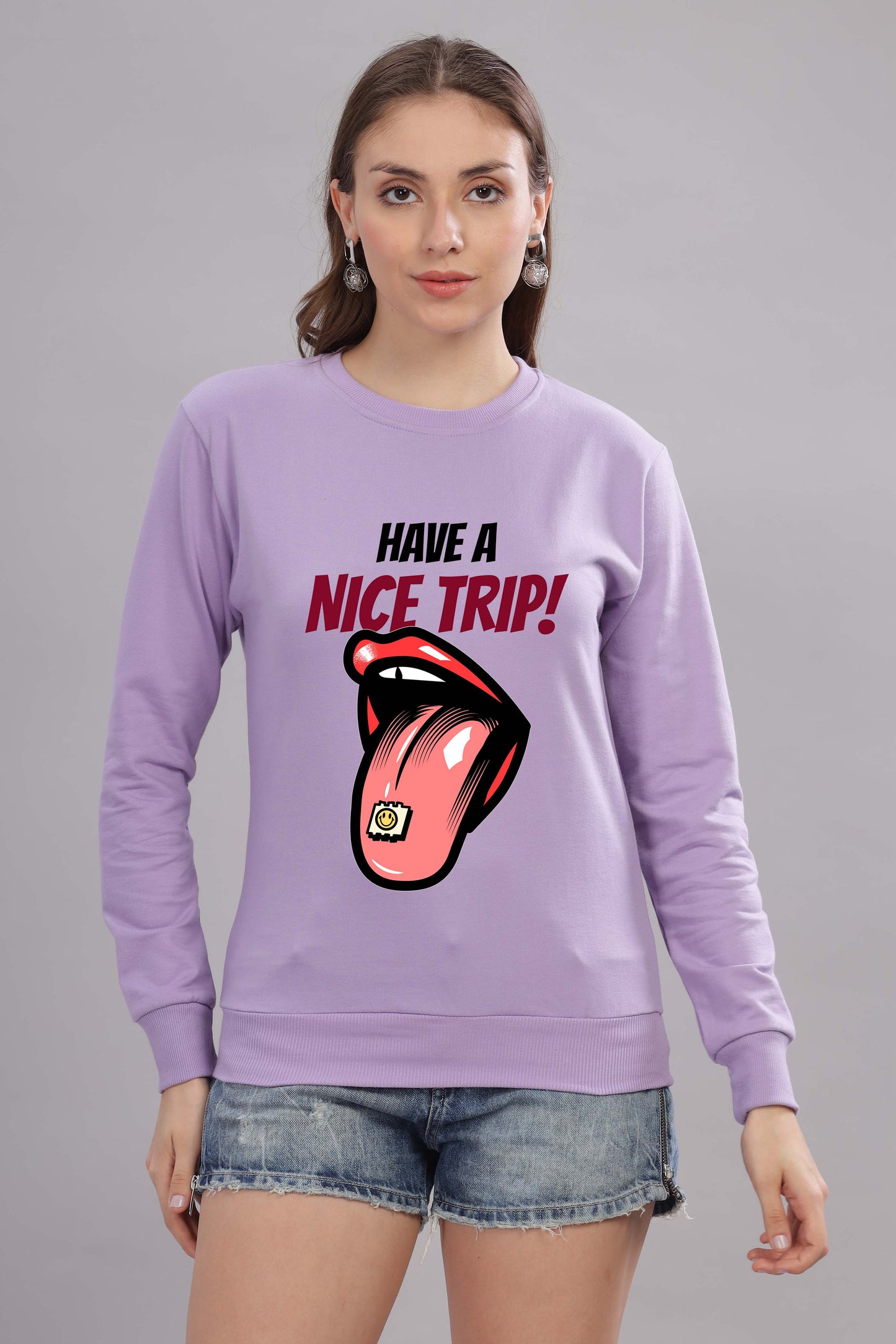 Women’s Cozy & Stylish Full Sleeve Pastel Colour Printed Sweatshirt