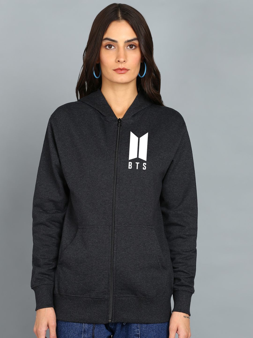 Women's Cotton Full Zipper Sweatshirt Hoodies with Kangaroo Pocket Winter Wear Hooded Neck Sweatshirt