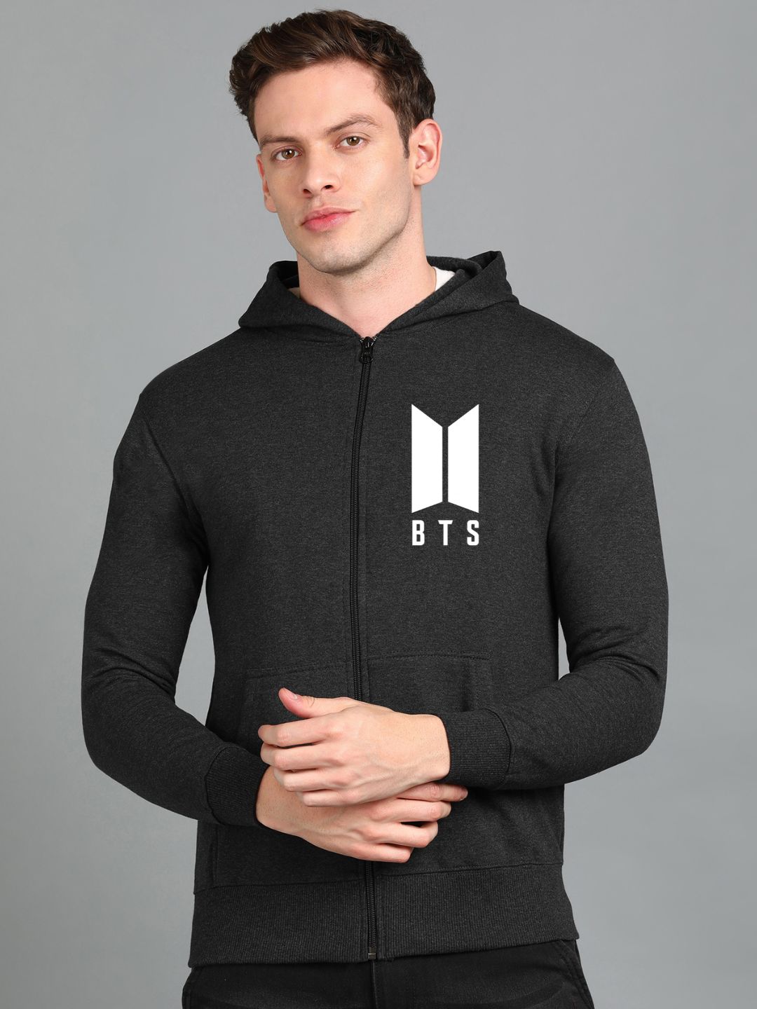 Printed Men Winter Full Sleeve Zipper Hooded Hoodie with 2 Kangaroo Pockets