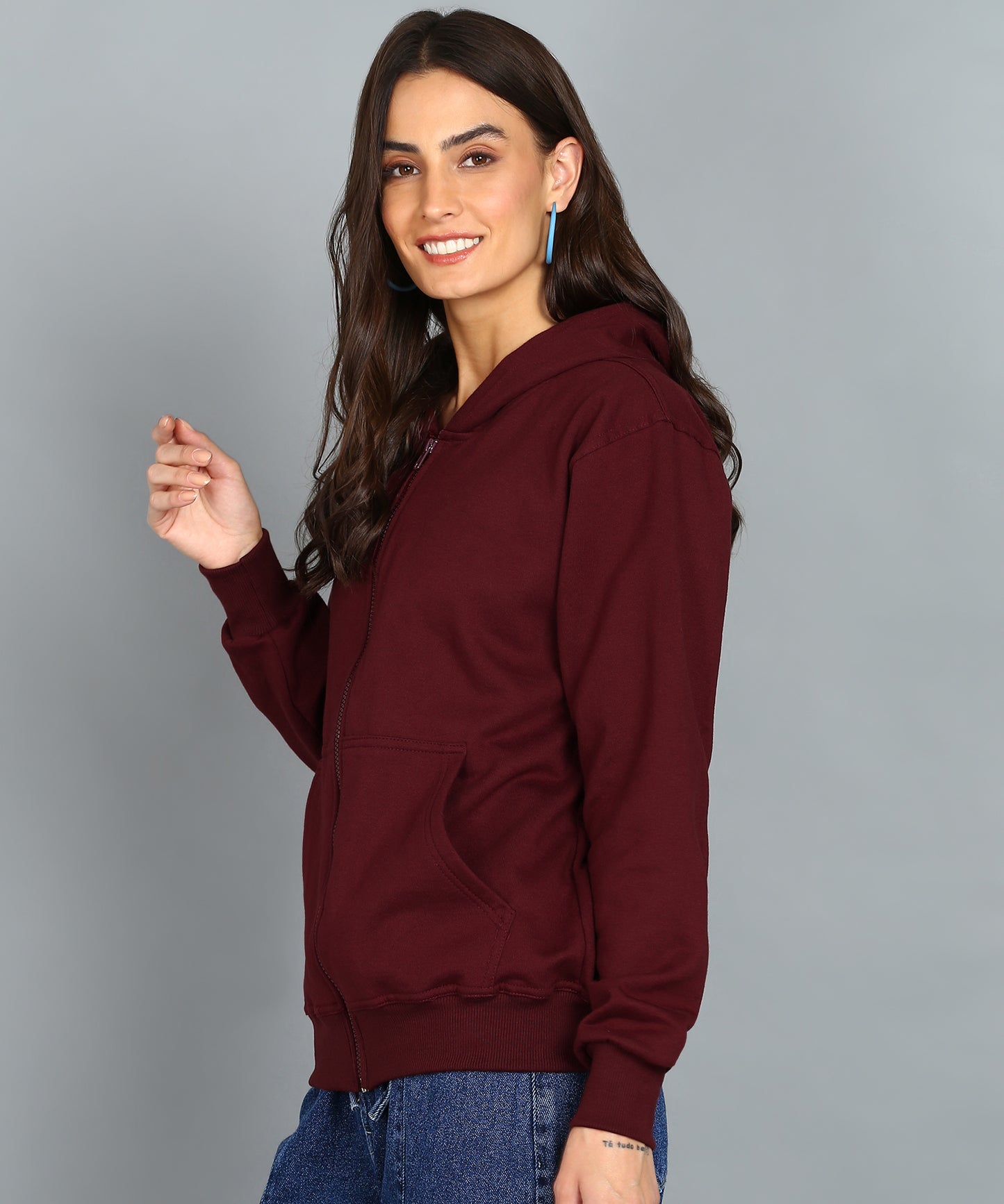 Women’s Plain Zipper Hooded Hoodie Stylish & Comfortable