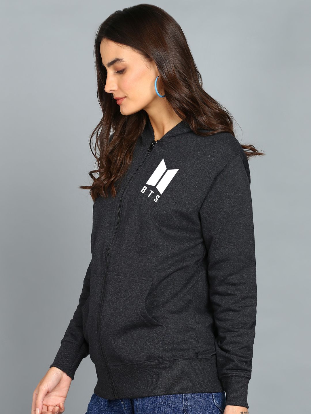 Women's Cotton Full Zipper Sweatshirt Hoodies with Kangaroo Pocket Winter Wear Hooded Neck Sweatshirt