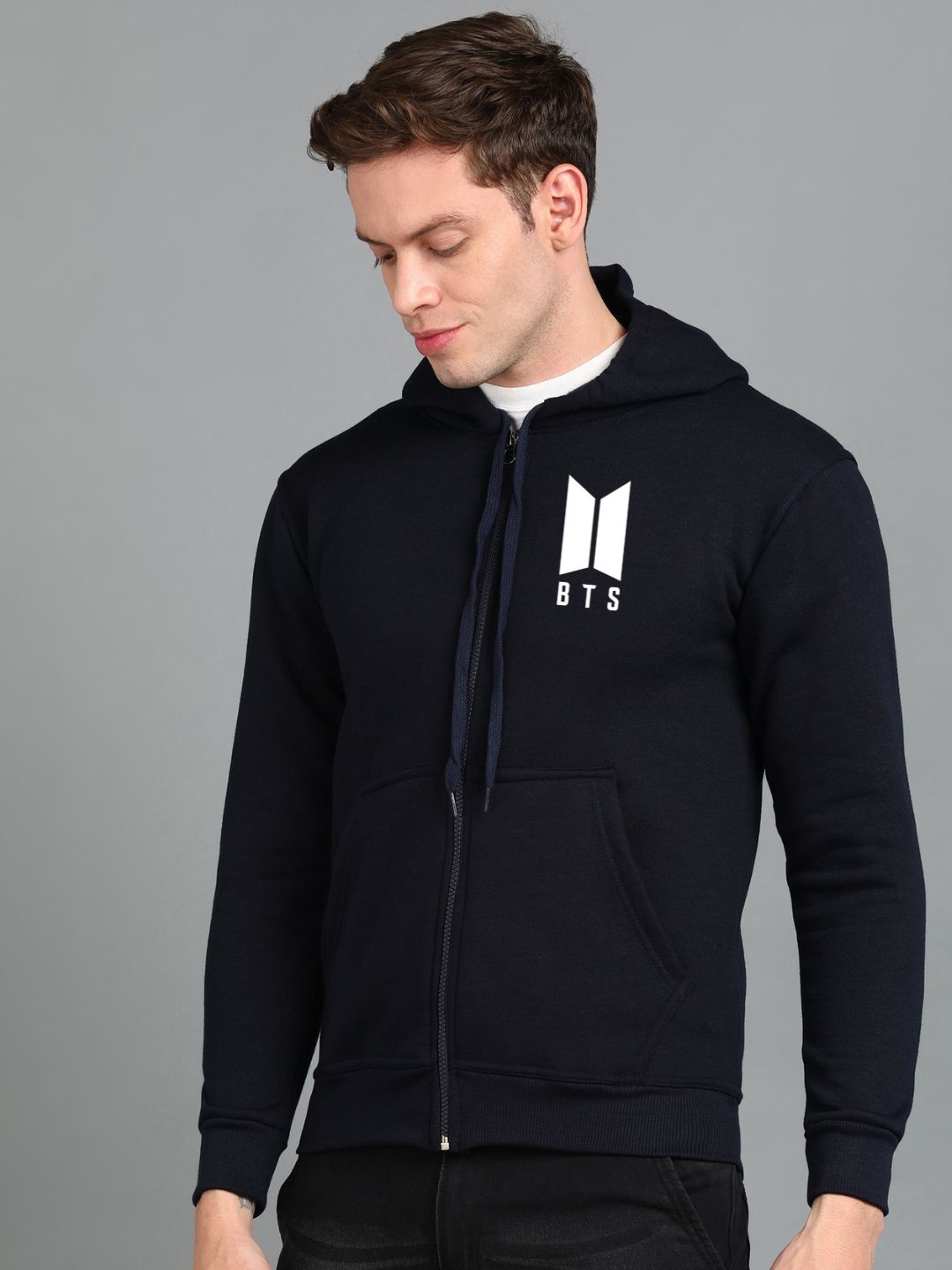 Printed Men Winter Full Sleeve Zipper Hooded Hoodie with 2 Kangaroo Pockets