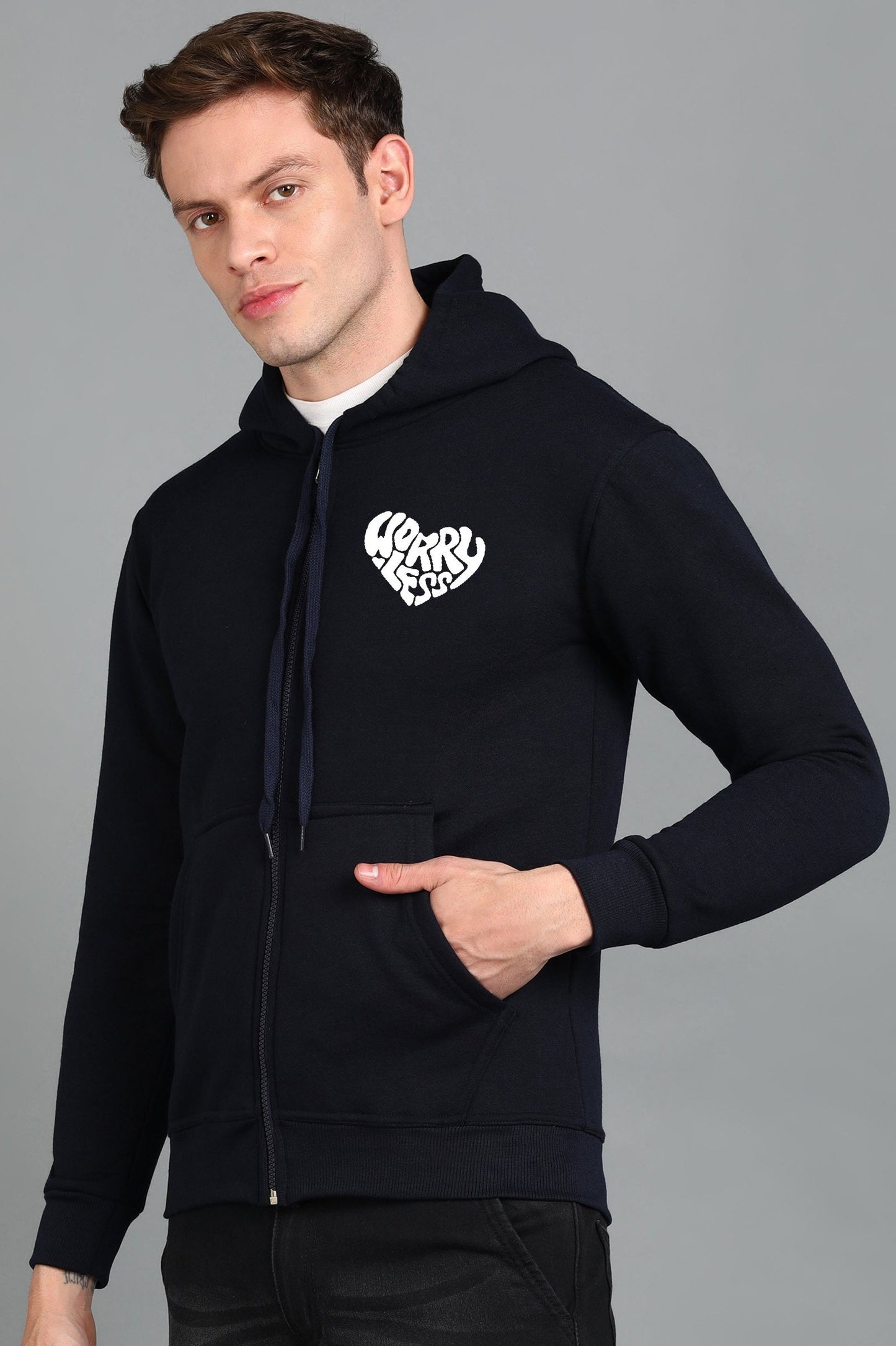 Worry Less Men’s Zipper Hooded Hoodie | Comfortable & Stylish Look