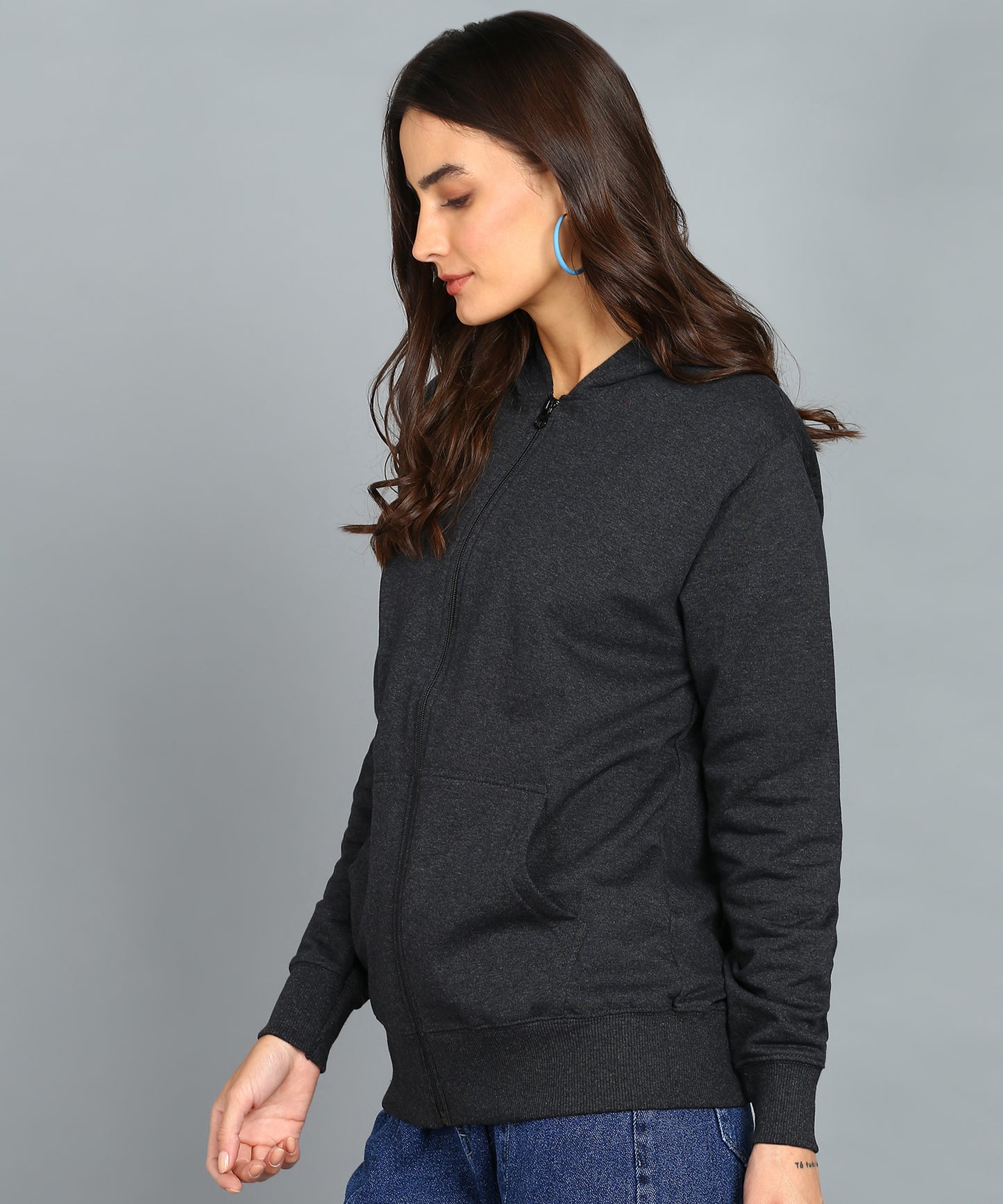 Women’s Plain Zipper Hooded Hoodie Stylish & Comfortable