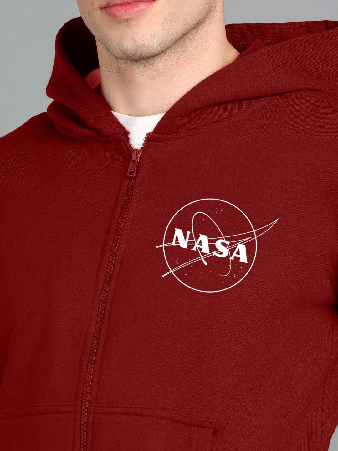 Nasa Printed Men Winter Full Sleeve Zipper Hooded Hoodie with 2 Kangaroo Pockets