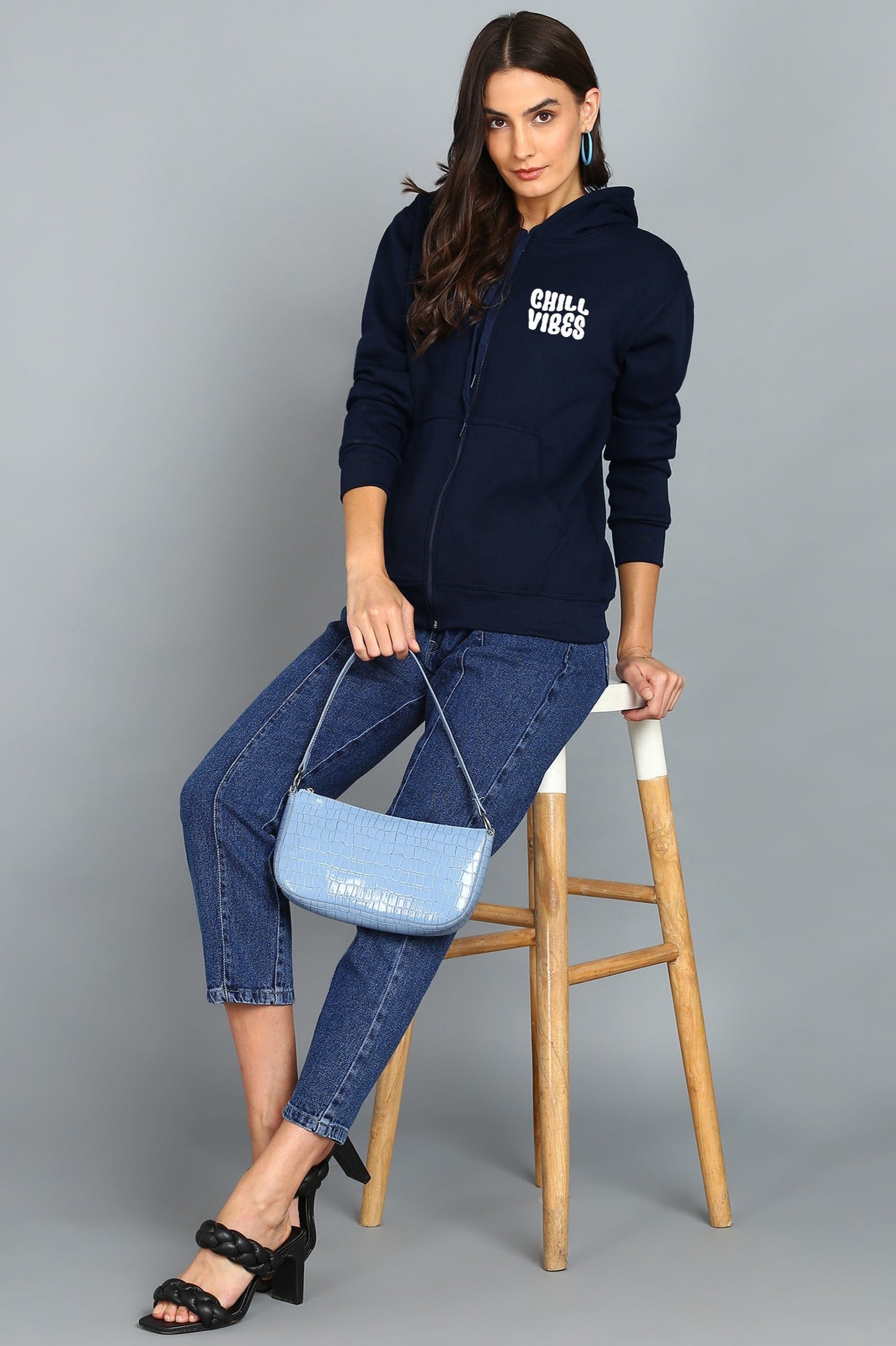 Chill Vibes Zipper Hooded Hoodie for Women