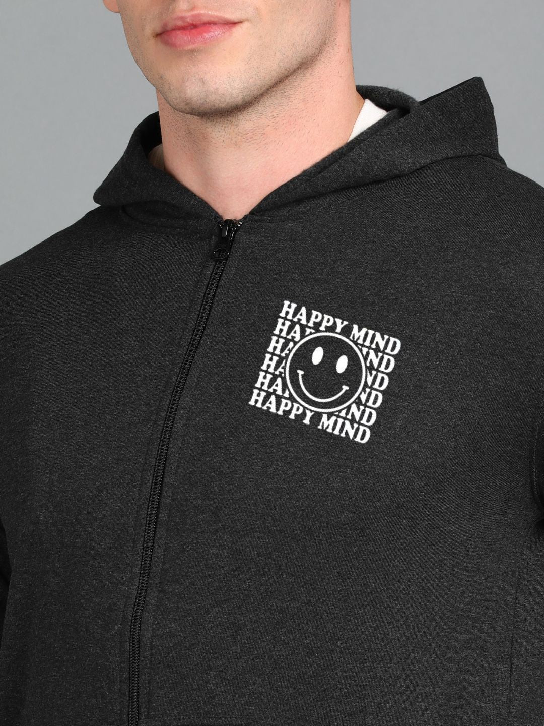Happy Mind Printed Men Winter Full Sleeve Zipper Hooded Hoodie with 2 Kangaroo Pockets