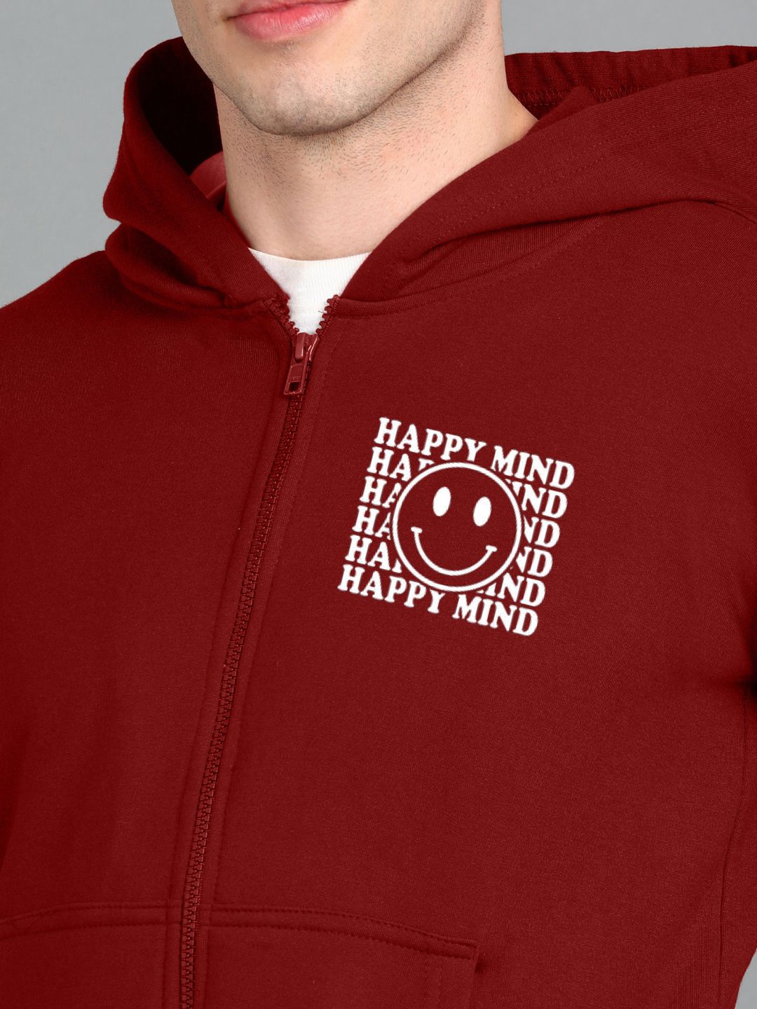 Happy Mind Printed Men Winter Full Sleeve Zipper Hooded Hoodie with 2 Kangaroo Pockets
