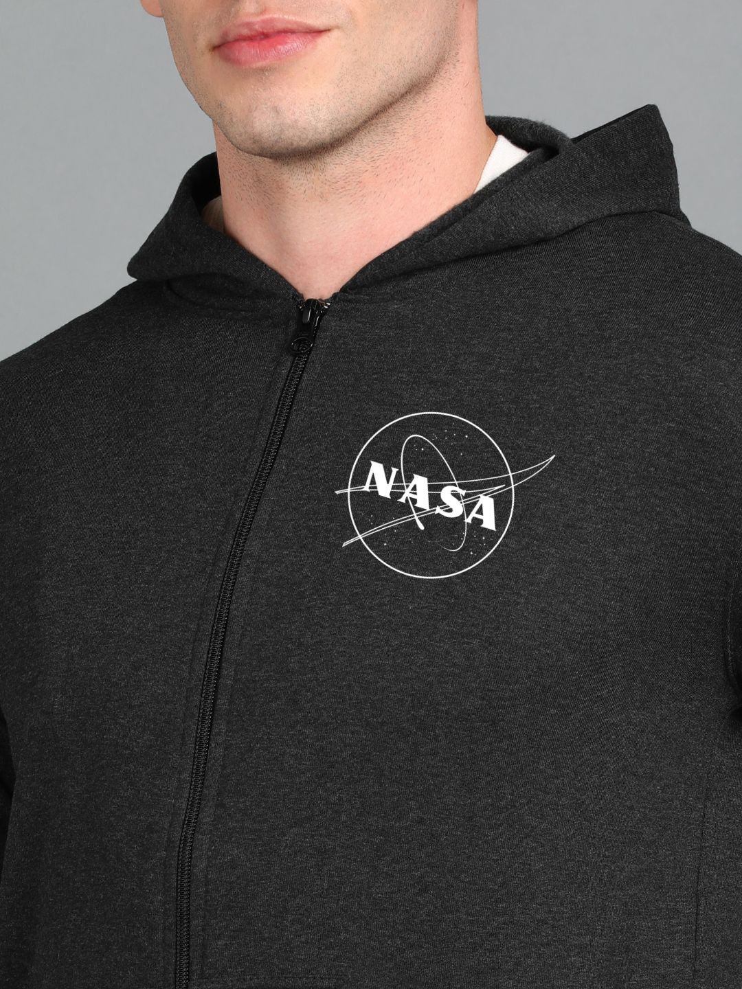 Nasa Printed Men Winter Full Sleeve Zipper Hooded Hoodie with 2 Kangaroo Pockets