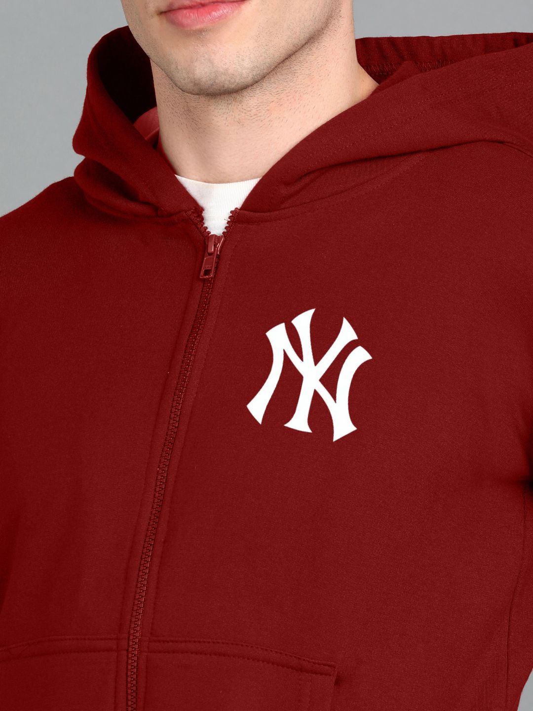 Nyc Printed Men Winter Full Sleeve Zipper Hooded Hoodie with 2 Kangaroo Pockets