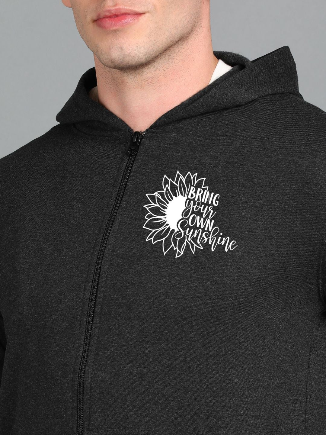 Sunshine Printed Men Winter Full Sleeve Zipper Hooded Hoodie with 2 Kangaroo Pockets