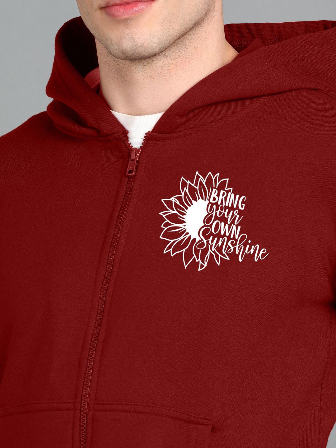 Sunshine Printed Men Winter Full Sleeve Zipper Hooded Hoodie with 2 Kangaroo Pockets