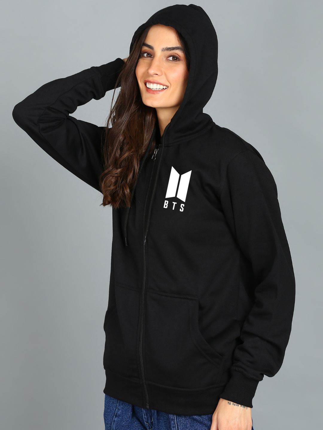 Women's Cotton Full Zipper Sweatshirt Hoodies with Kangaroo Pocket Winter Wear Hooded Neck Sweatshirt