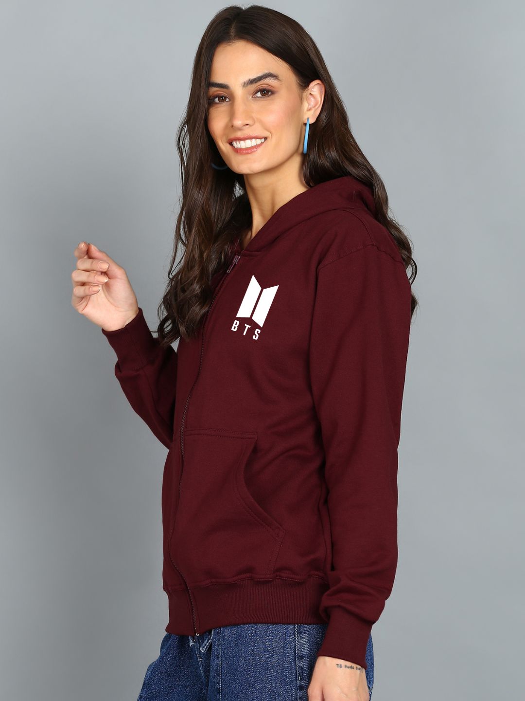 Women's Cotton Full Zipper Sweatshirt Hoodies with Kangaroo Pocket Winter Wear Hooded Neck Sweatshirt