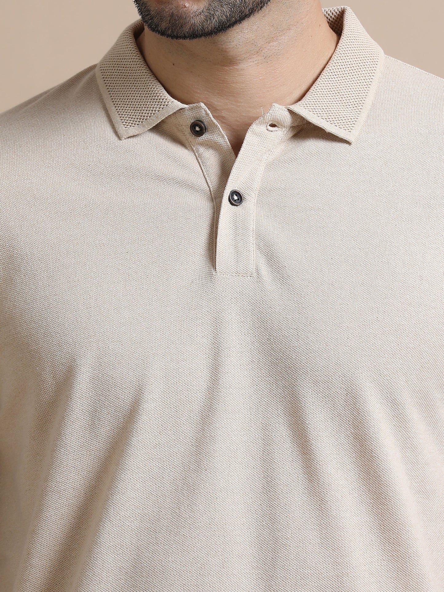 Sustainable Sand Beige Men’s Premium Polo T-Shirt | Eco-Friendly Casual Wear