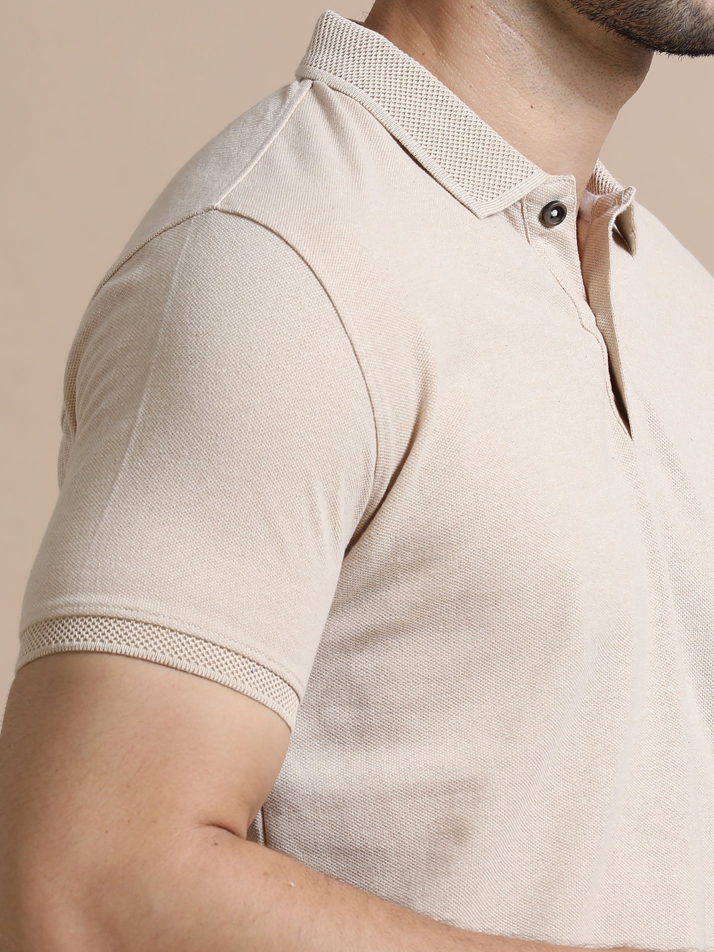 Sustainable Sand Beige Men’s Premium Polo T-Shirt | Eco-Friendly Casual Wear