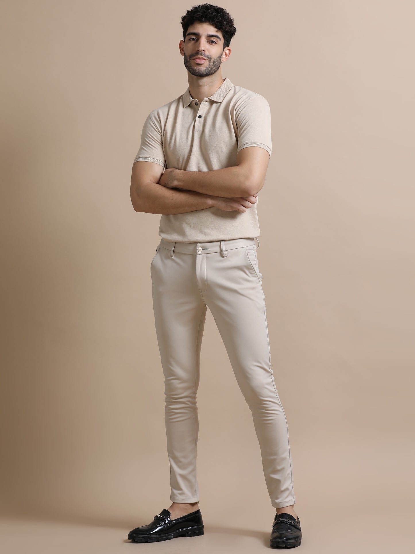 Sustainable Sand Beige Men’s Premium Polo T-Shirt | Eco-Friendly Casual Wear