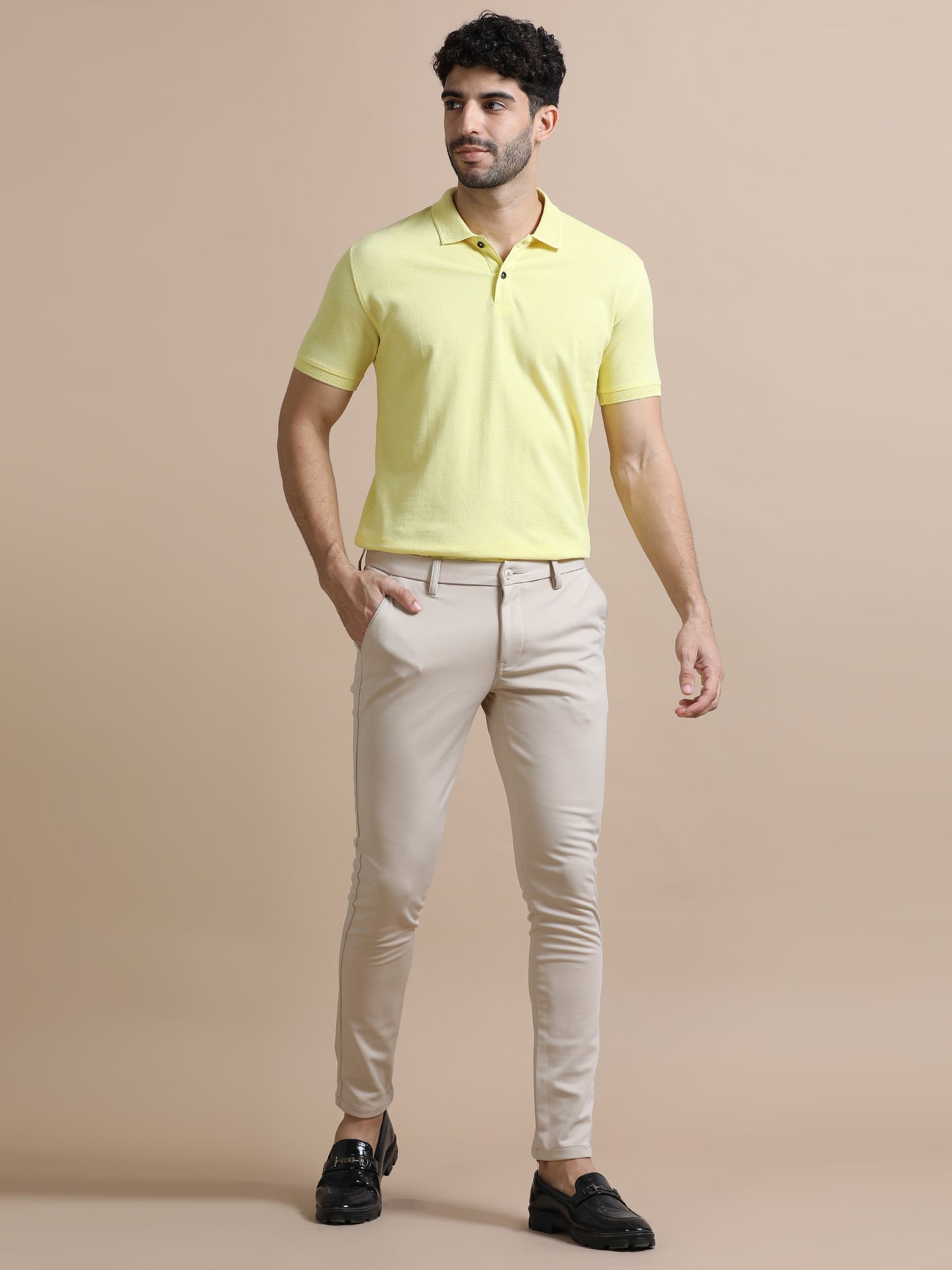 Sustainable Sunrise Yellow Men's Premium Polo T-Shirt | Eco-Friendly Smart-Casual Wear