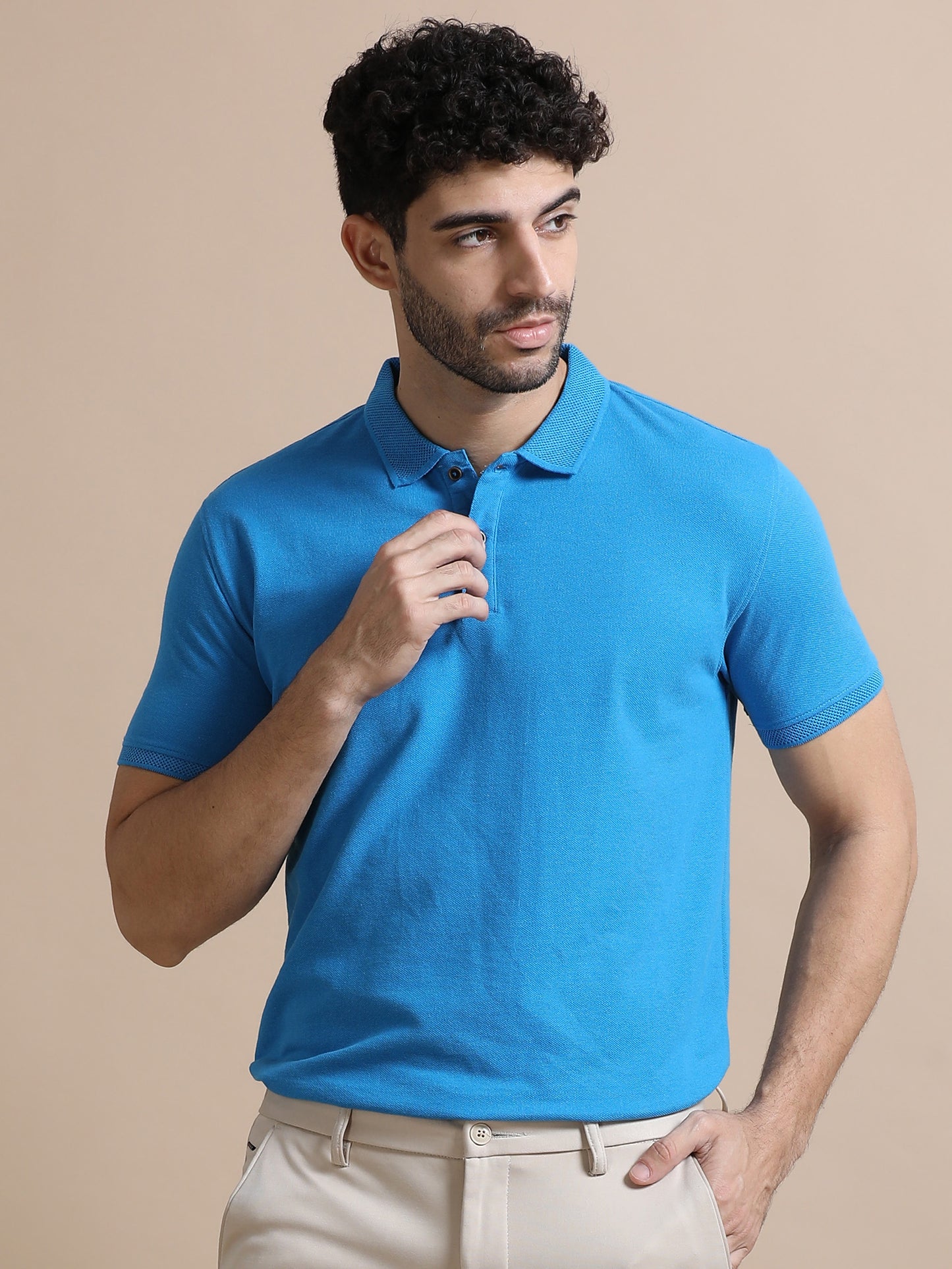 Aqua Blue Sustainable Premium Polo Eco-Friendly Casual Wear T-Shirt for Men