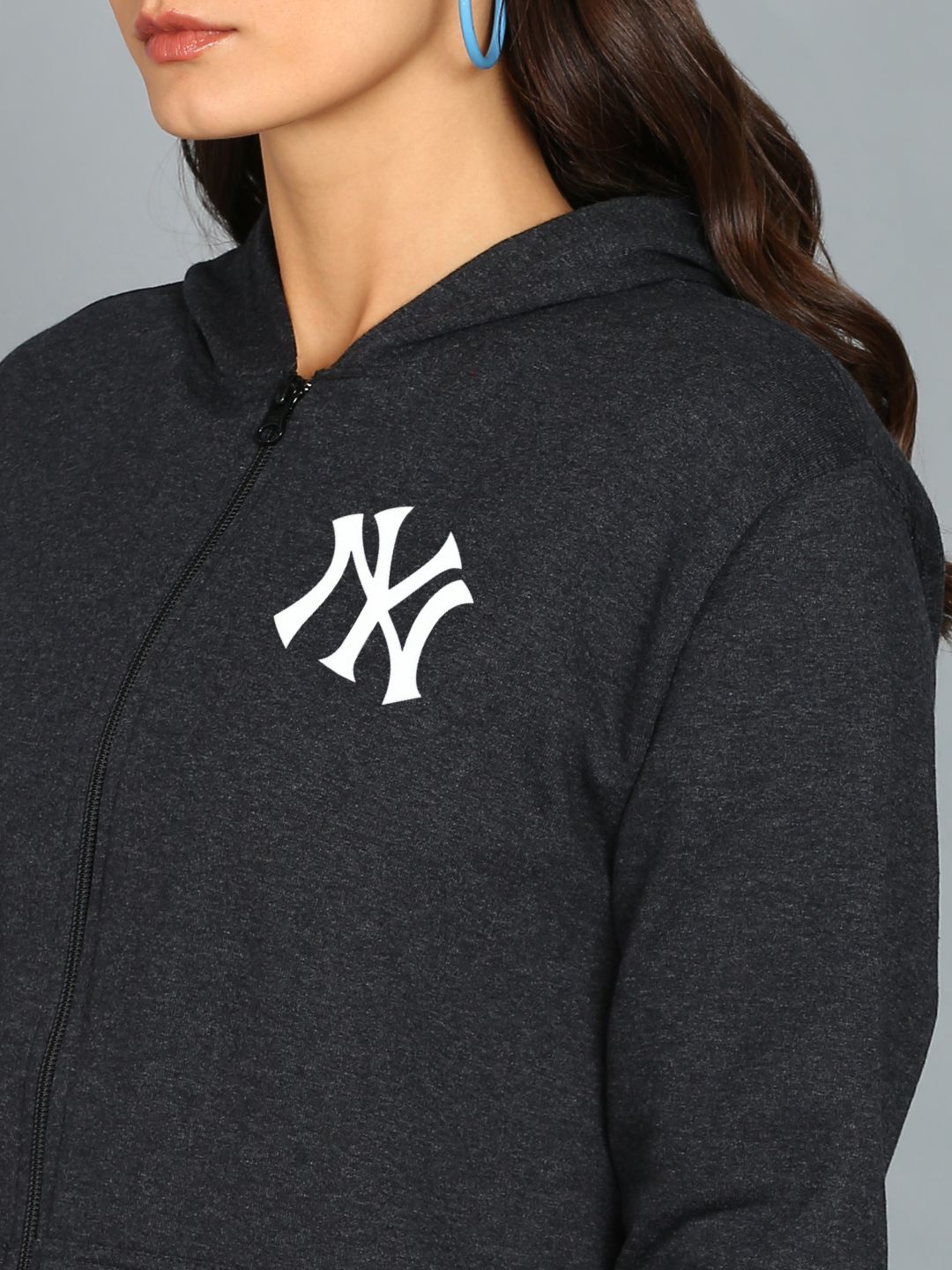 Nyc Printed Women's Cotton Full Zipper Sweatshirt Hoodies with Kangaroo Pocket Winter Wear Hooded Neck Sweatshirt