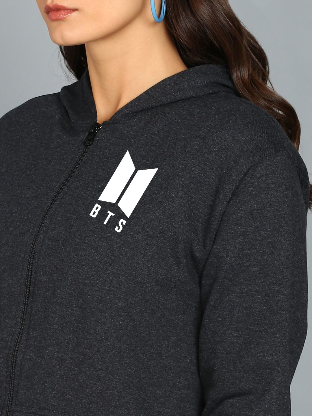 Women's Cotton Full Zipper Sweatshirt Hoodies with Kangaroo Pocket Winter Wear Hooded Neck Sweatshirt