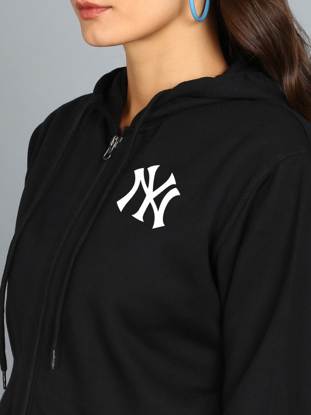 Nyc Printed Women's Cotton Full Zipper Sweatshirt Hoodies with Kangaroo Pocket Winter Wear Hooded Neck Sweatshirt