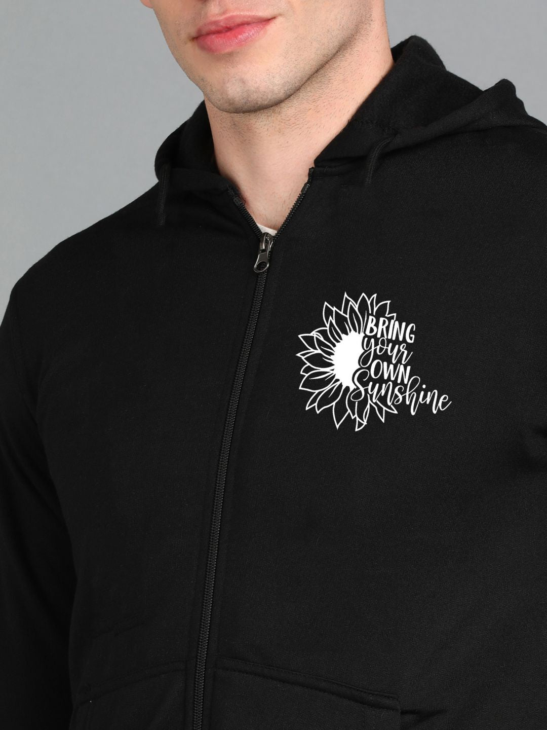 Sunshine Printed Men Winter Full Sleeve Zipper Hooded Hoodie with 2 Kangaroo Pockets