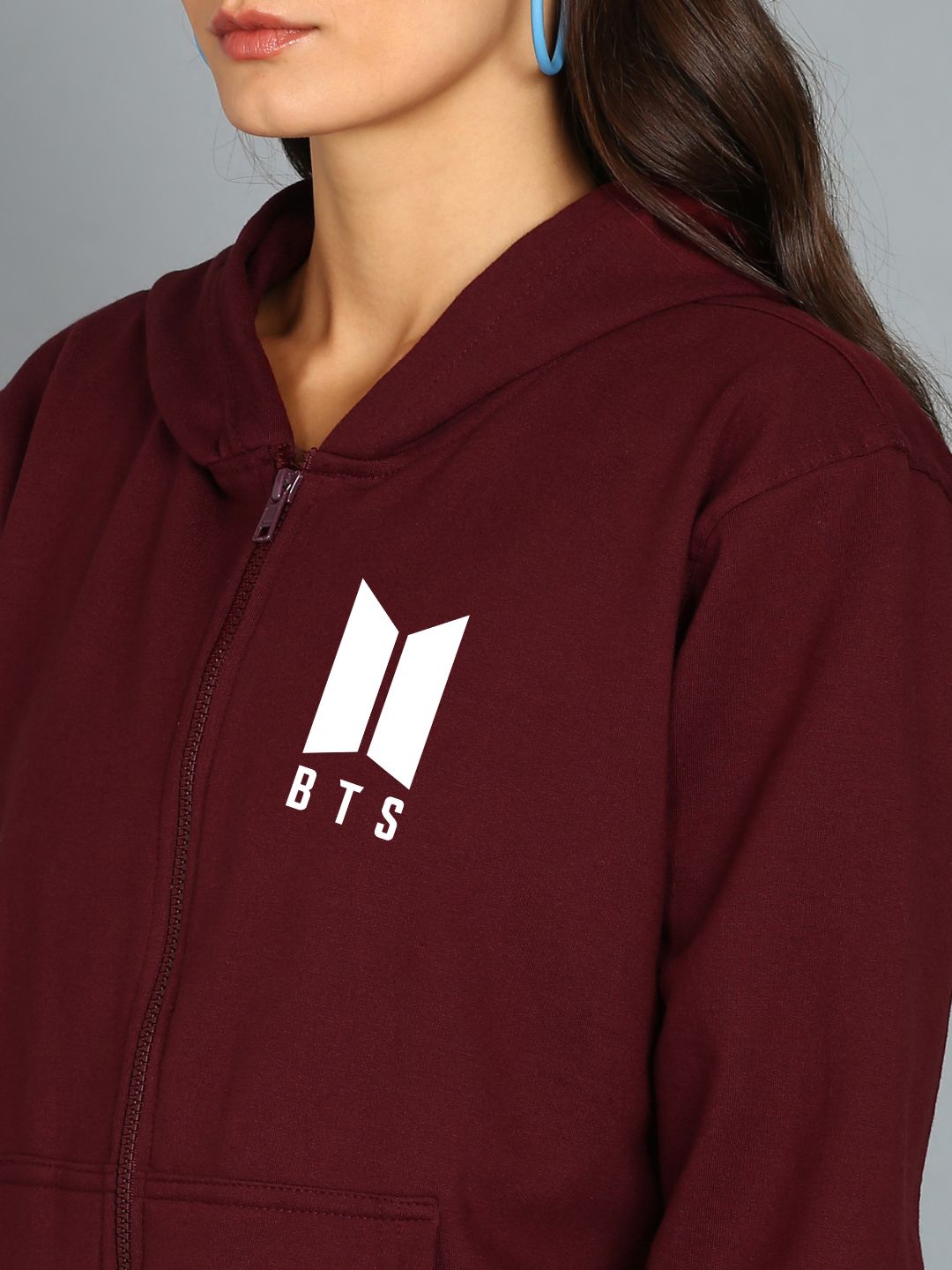Women's Cotton Full Zipper Sweatshirt Hoodies with Kangaroo Pocket Winter Wear Hooded Neck Sweatshirt
