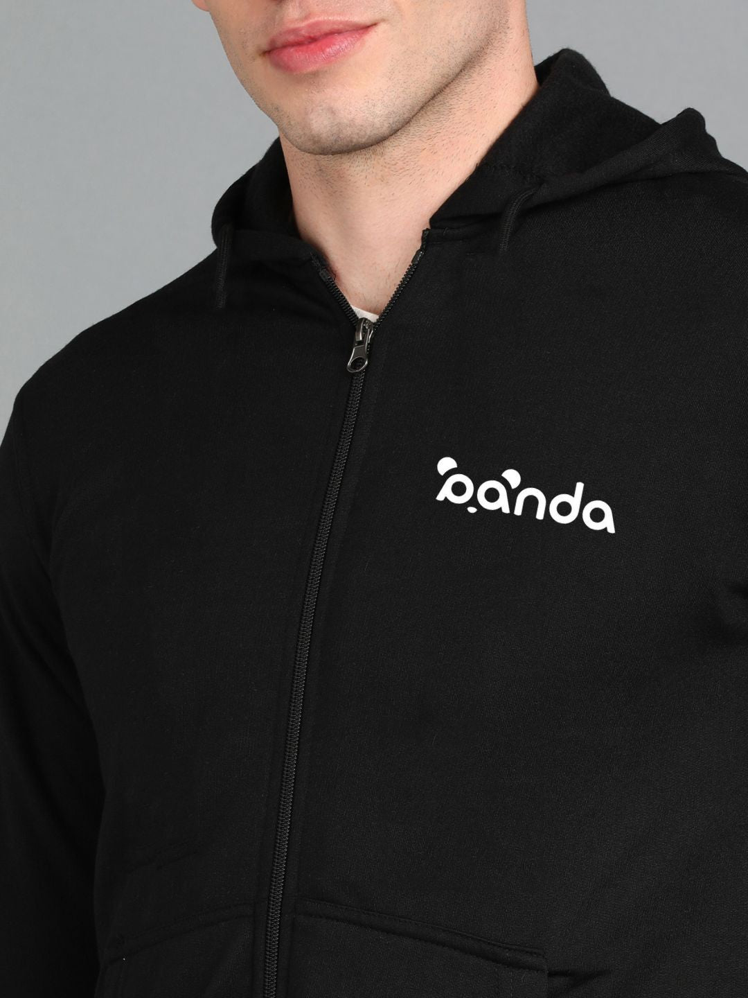 Panda Printed Men Winter Full Sleeve Zipper Hooded Hoodie with 2 Kangaroo Pockets