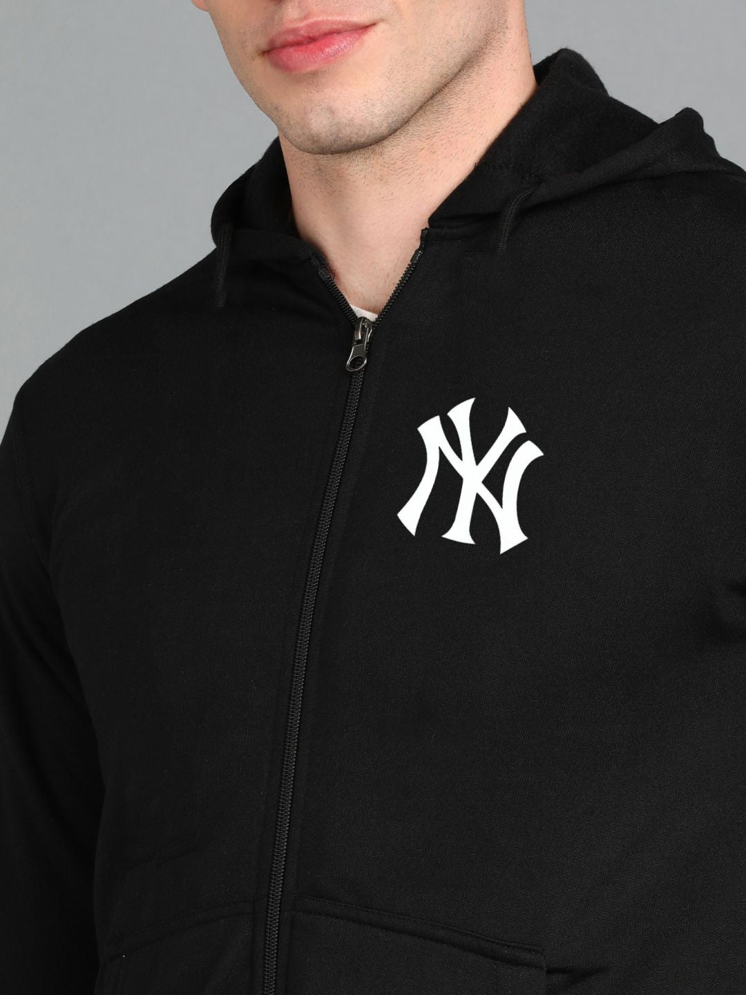 Nyc Printed Men Winter Full Sleeve Zipper Hooded Hoodie with 2 Kangaroo Pockets