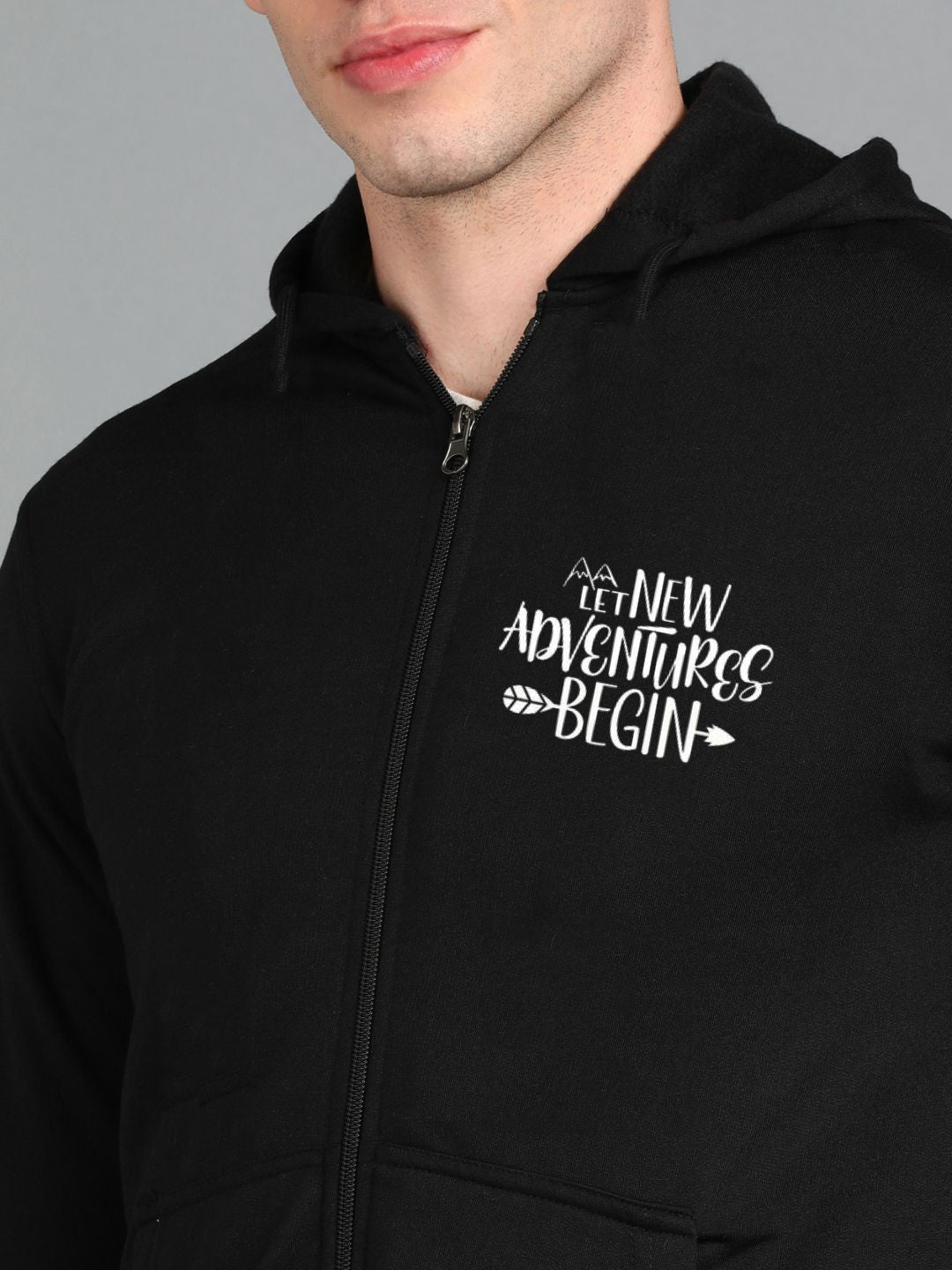 Travel Printed Men Winter Full Sleeve Zipper Hooded Hoodie with 2 Kangaroo Pockets