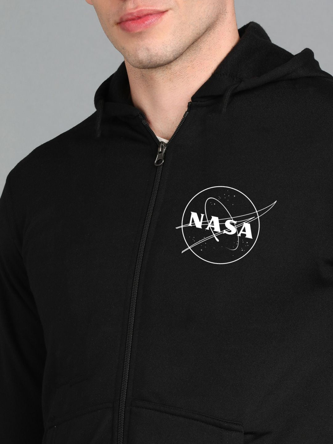 Nasa Printed Men Winter Full Sleeve Zipper Hooded Hoodie with 2 Kangaroo Pockets