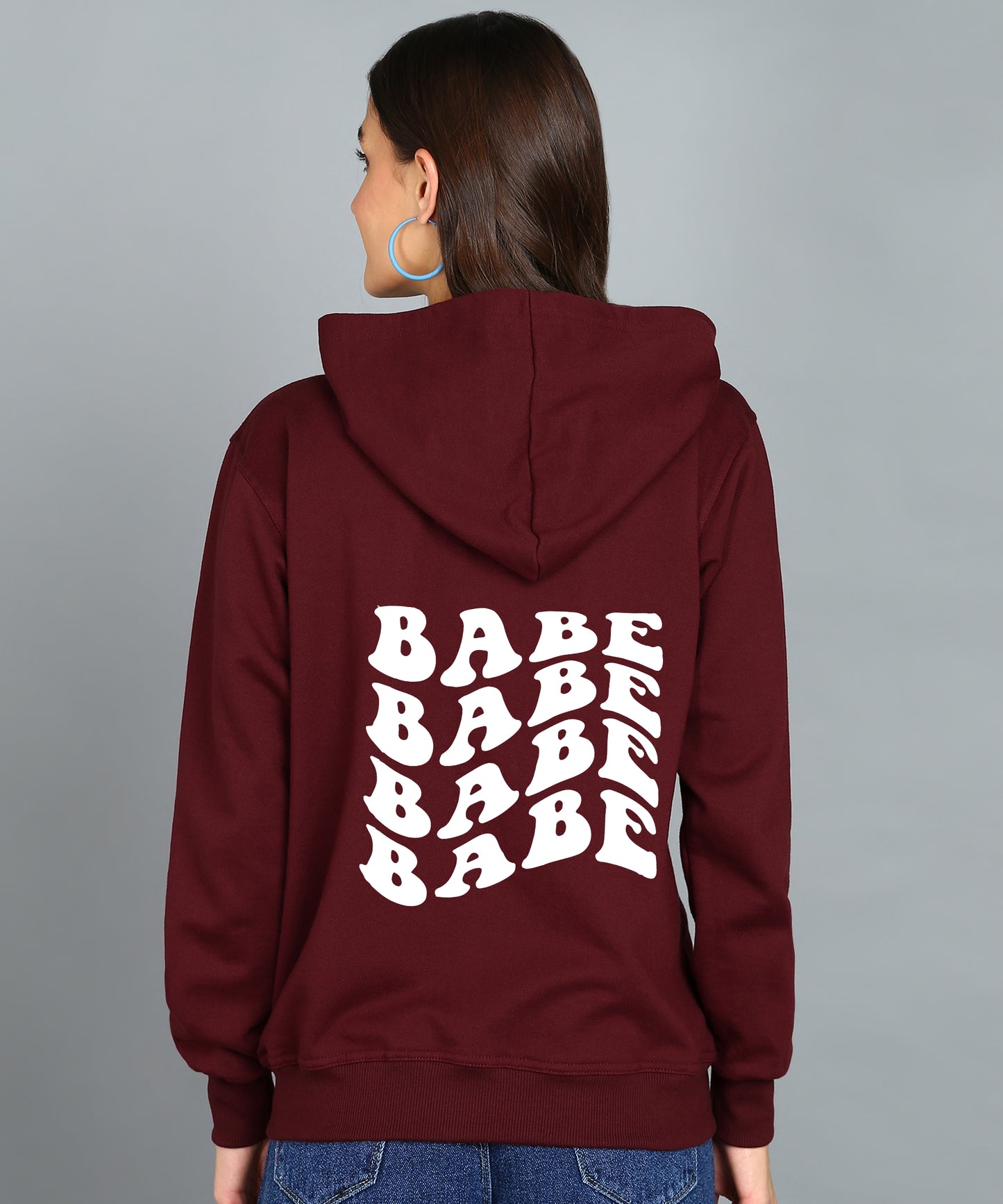 Back Printed Women's Cotton Full Zipper Sweatshirt Hoodies with Kangaroo Pocket Winter Wear Hooded Neck Sweatshirt