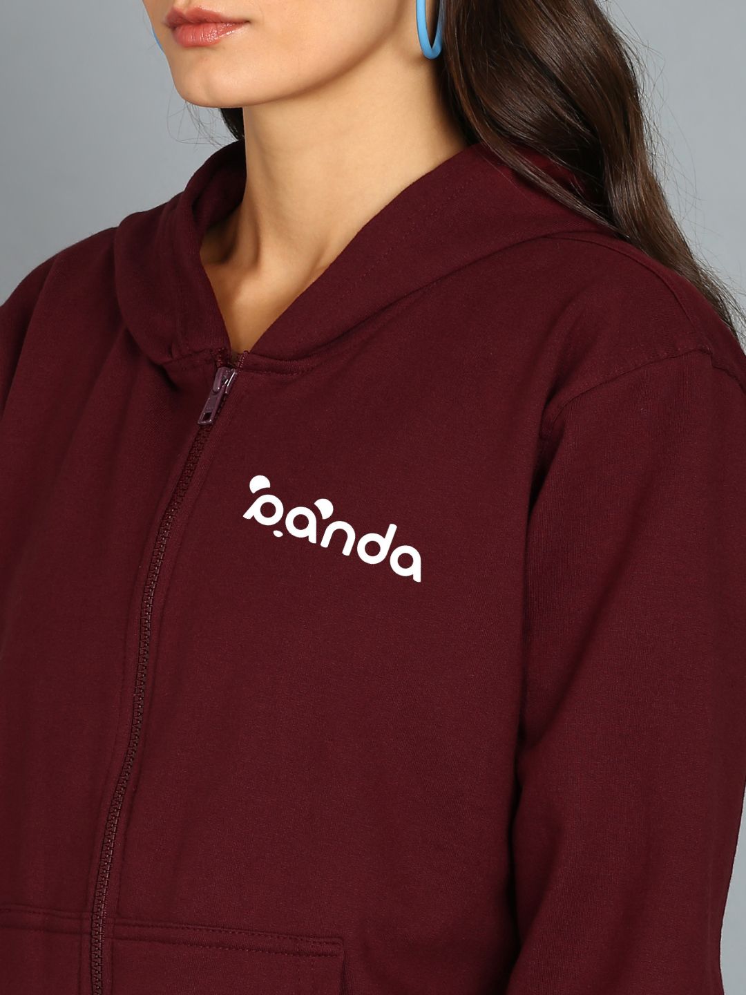 Panda Printed Women's Cotton Full Zipper Sweatshirt Hoodies with Kangaroo Pocket Winter Wear Hooded Neck Sweatshirt