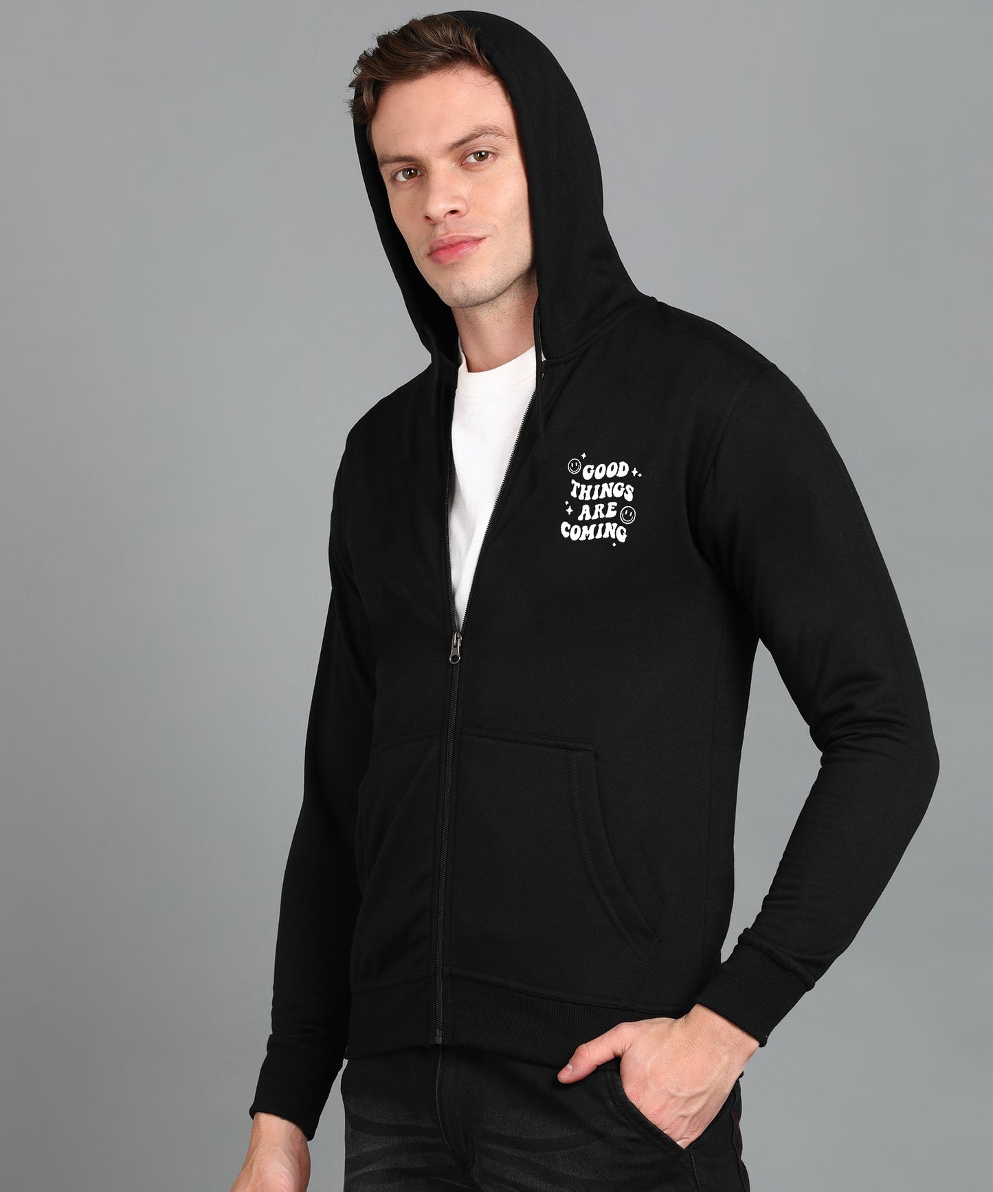 Good Things Are Coming Men's Zipper Hooded Hoodie