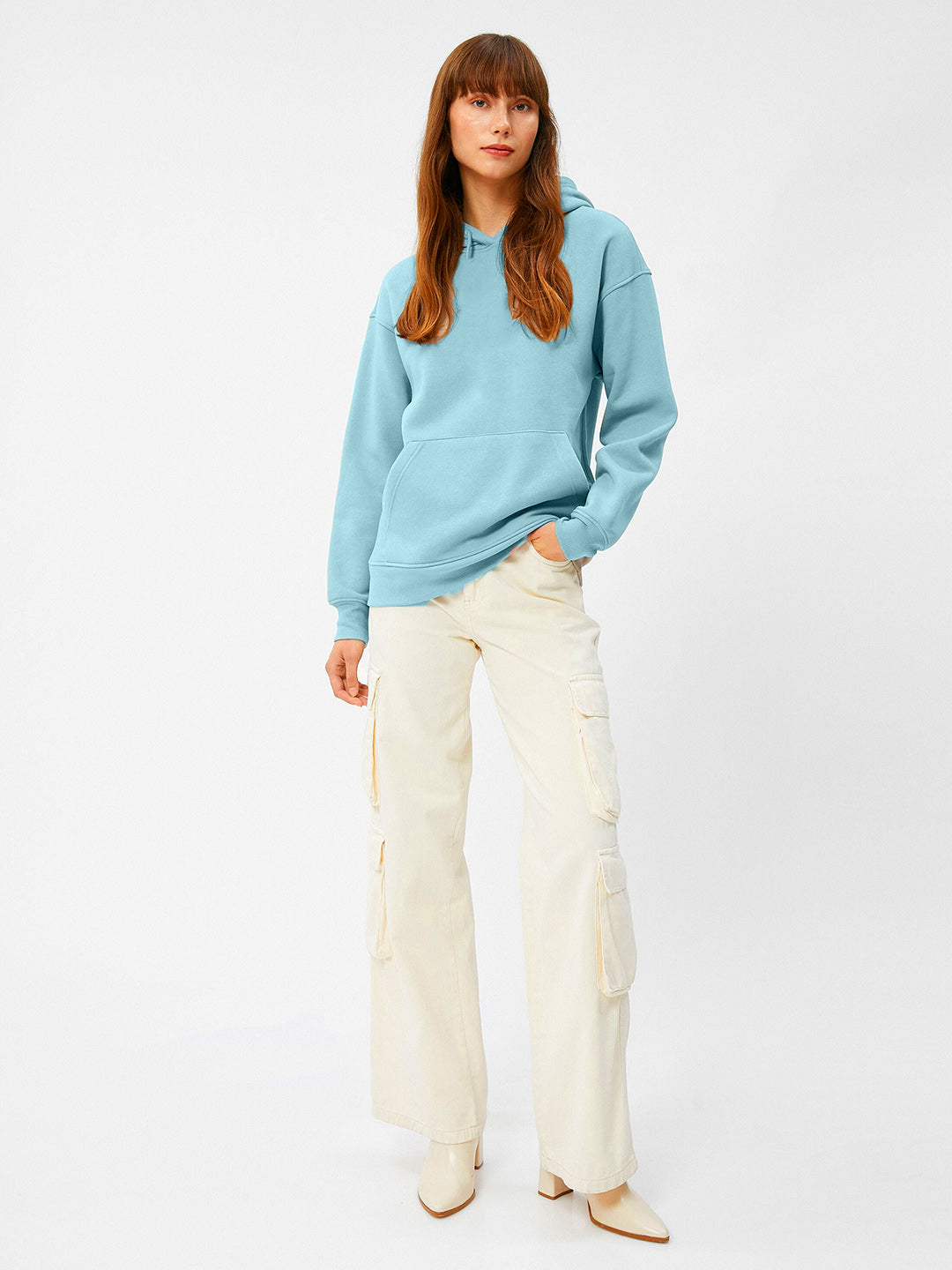 Women Plain Solid Pullover Hooded Hoodie Sweatshirt with 2 Kangaroo Pockets
