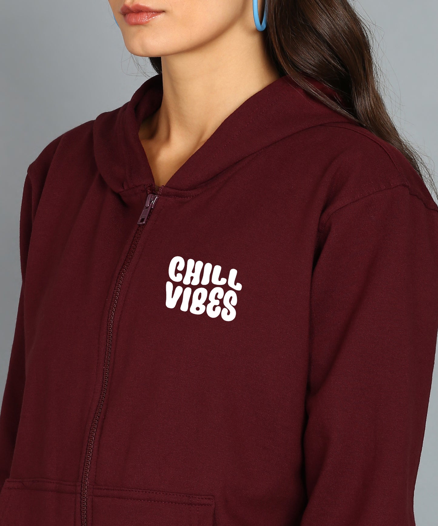 Chill Vibes Zipper Hooded Hoodie for Women