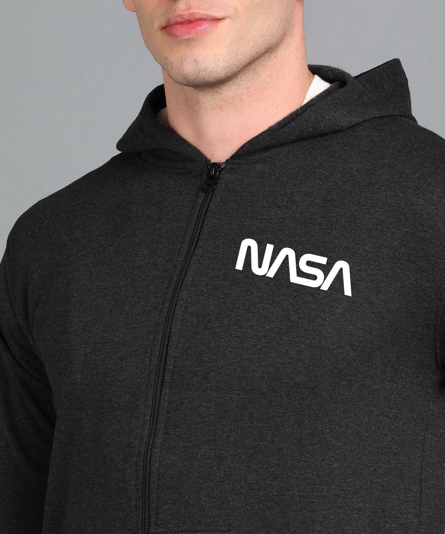 New Nasa Printed Men Winter Full Sleeve Zipper Hooded Hoodie with 2 Kangaroo Pockets