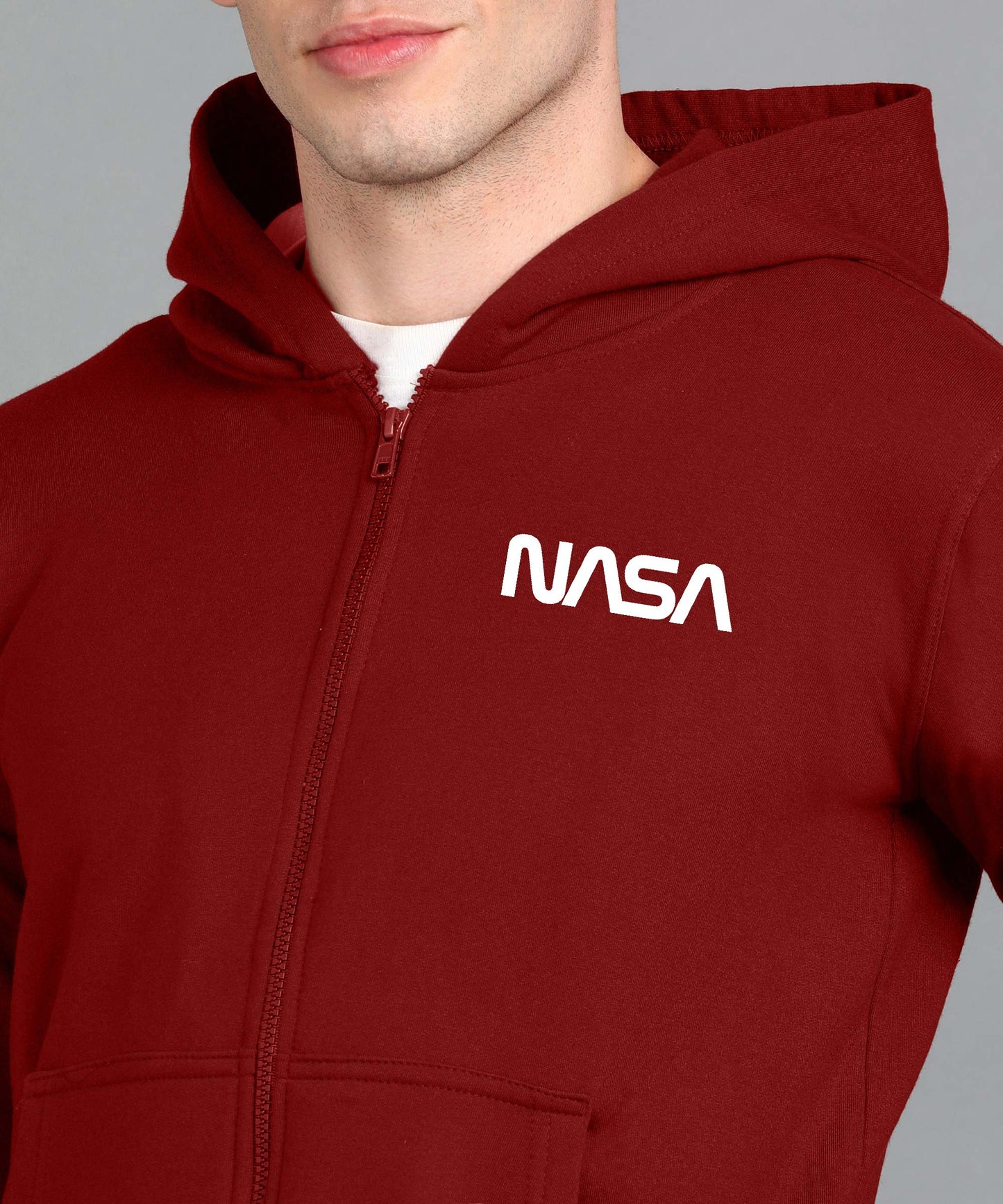 New Nasa Printed Men Winter Full Sleeve Zipper Hooded Hoodie with 2 Kangaroo Pockets