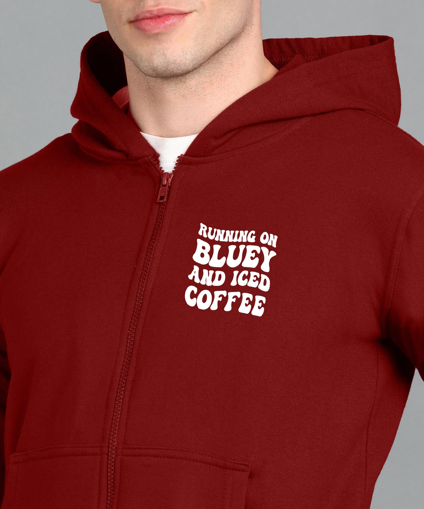 Running on Bluey and Iced Coffee Men’s Zipper Hoodie | Stylish & Cozy