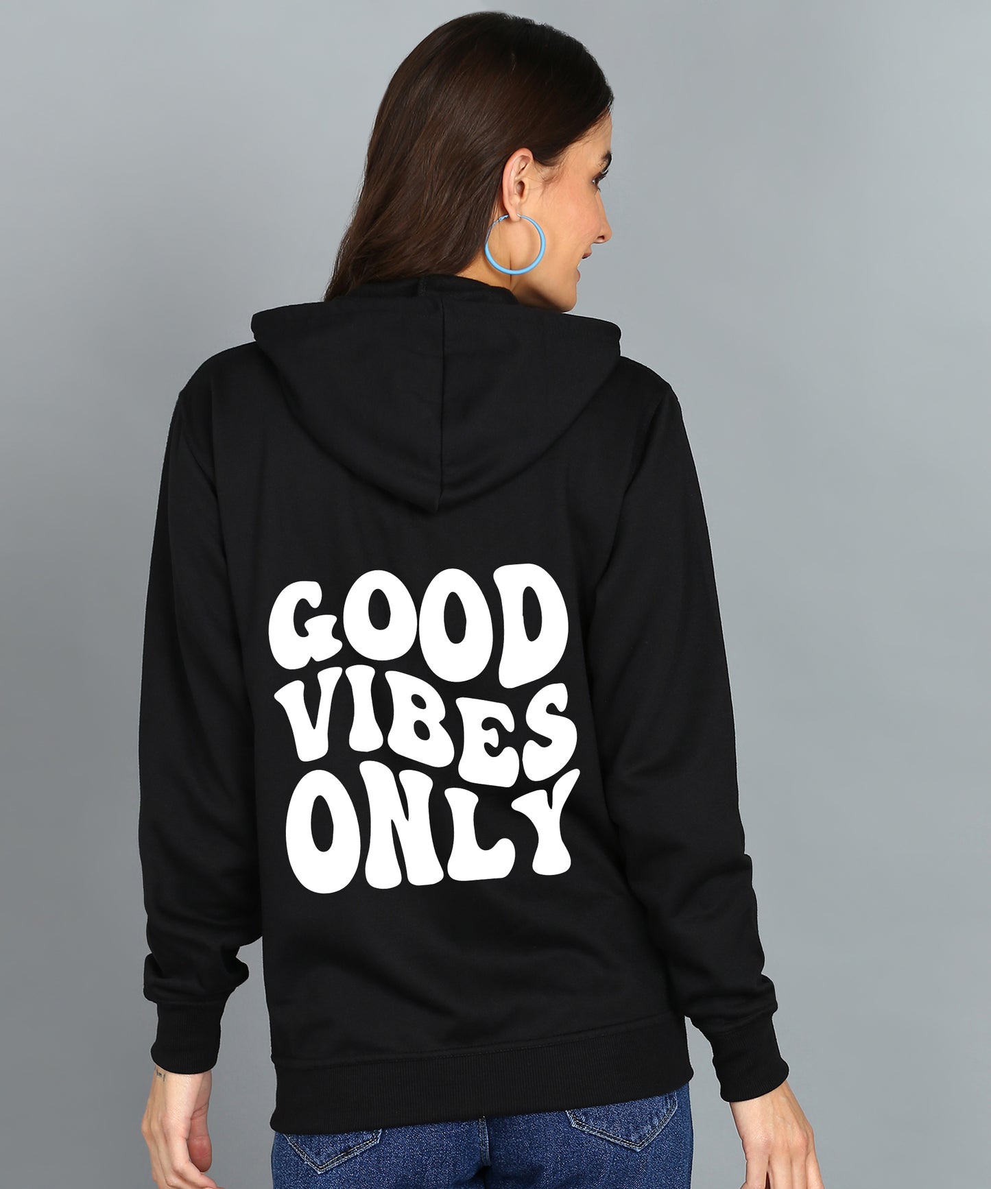 Back Printed Women's Cotton Full Zipper Sweatshirt Hoodies with Kangaroo Pocket Winter Wear Hooded Neck Sweatshirt
