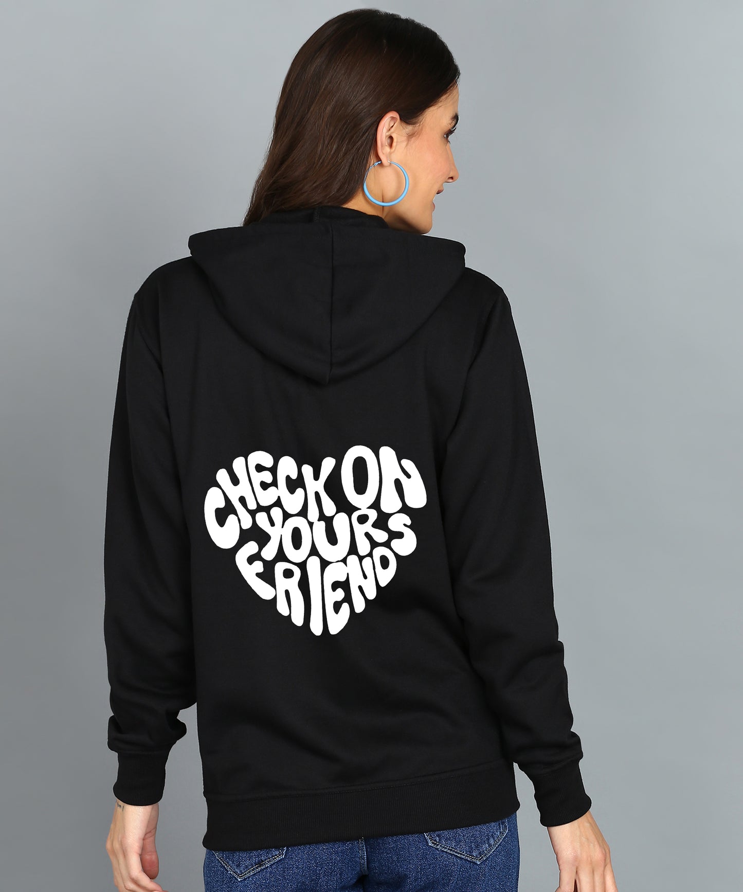 Back Printed Women's Cotton Full Zipper Sweatshirt Hoodies with Kangaroo Pocket Winter Wear Hooded Neck Sweatshirt