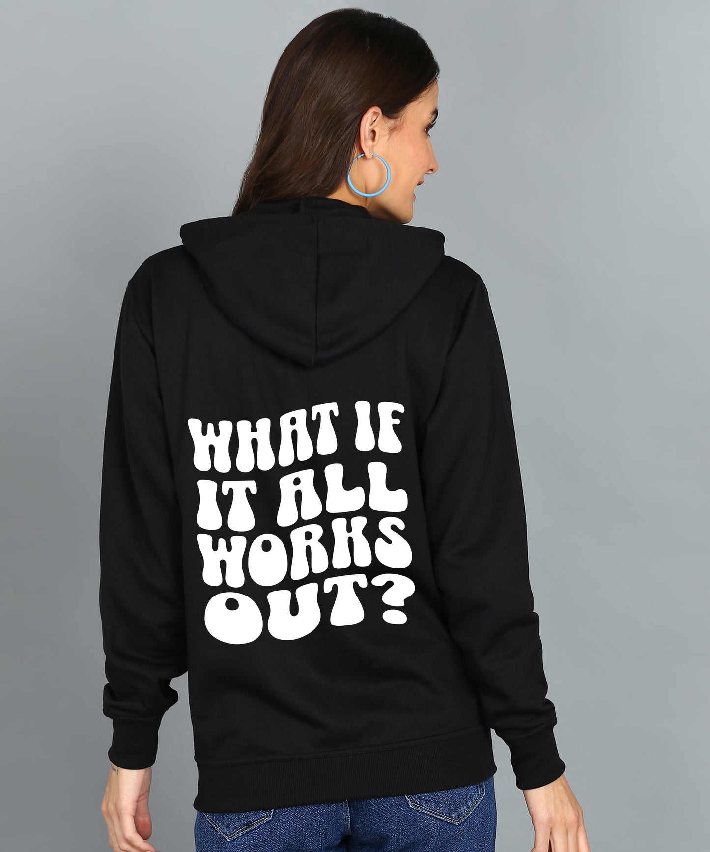 Back Printed Women's Cotton Full Zipper Sweatshirt Hoodies with Kangaroo Pocket Winter Wear Hooded Neck Sweatshirt